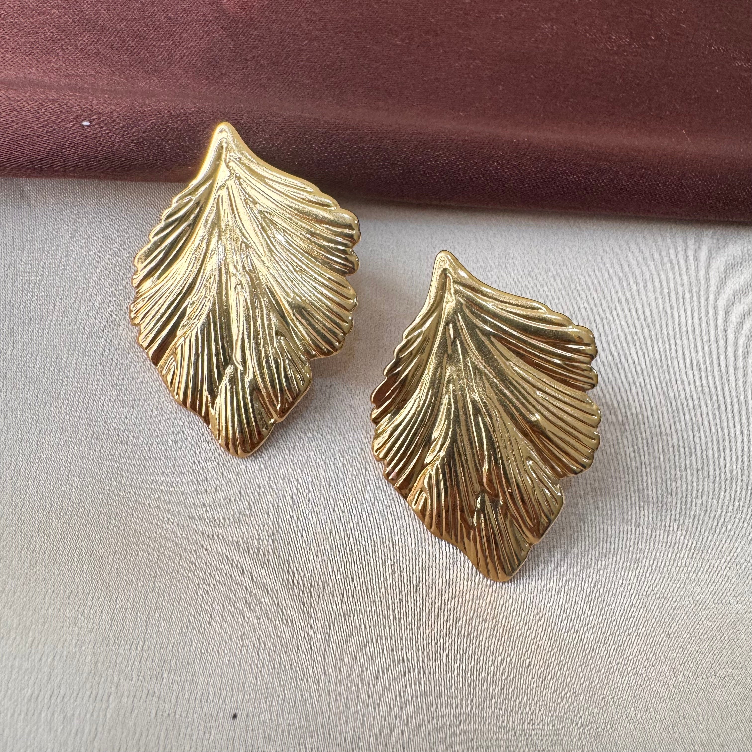 TFC Leaf Gold Plated Stud Earrings