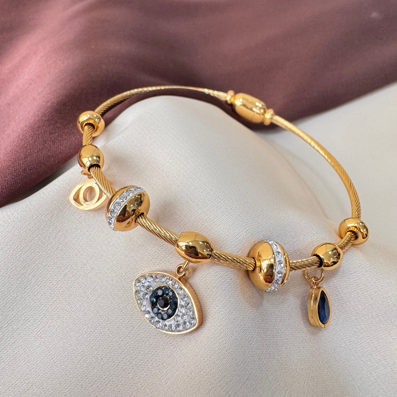TFC Size 2.6 Hanging Evil Eye Gold Plated Bracelet Bangle