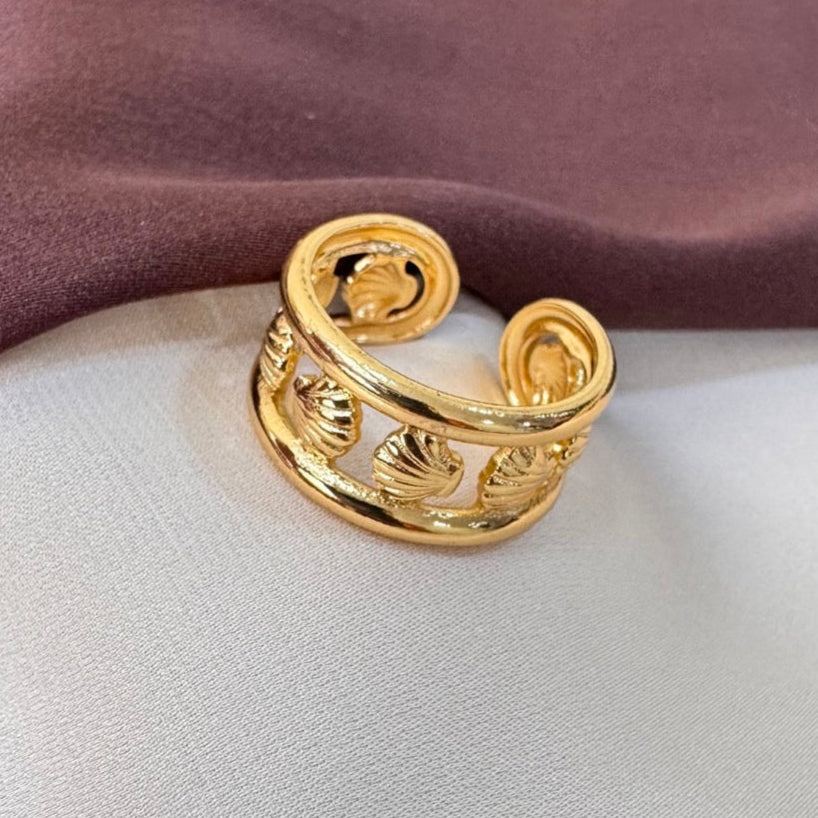TFC Adjustable Shell Line Gold Plated Ring