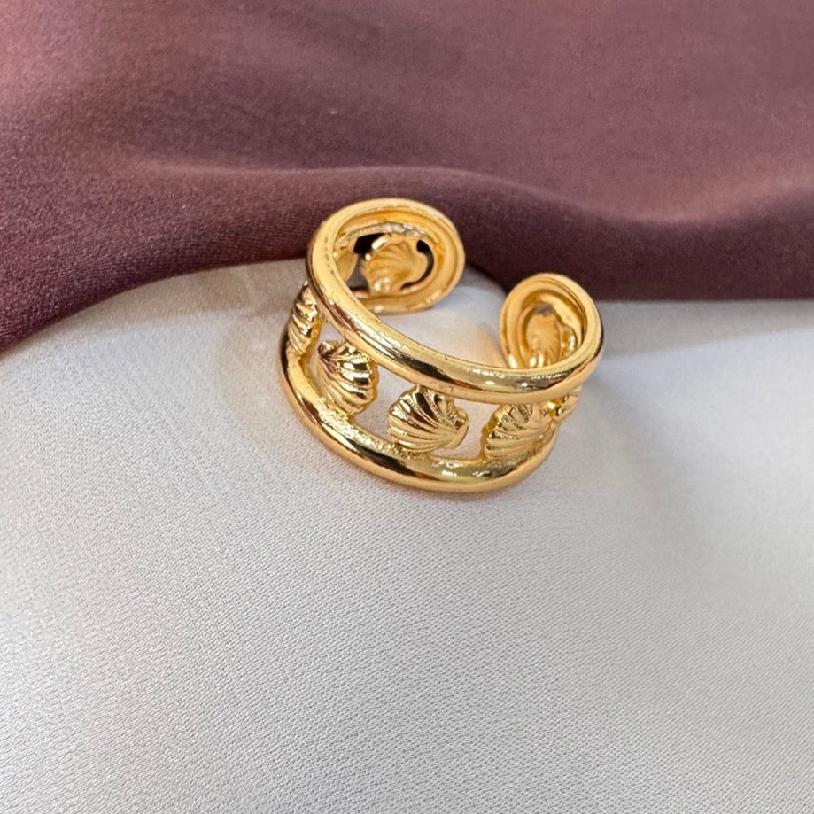 TFC Adjustable Shell Line Gold Plated Ring