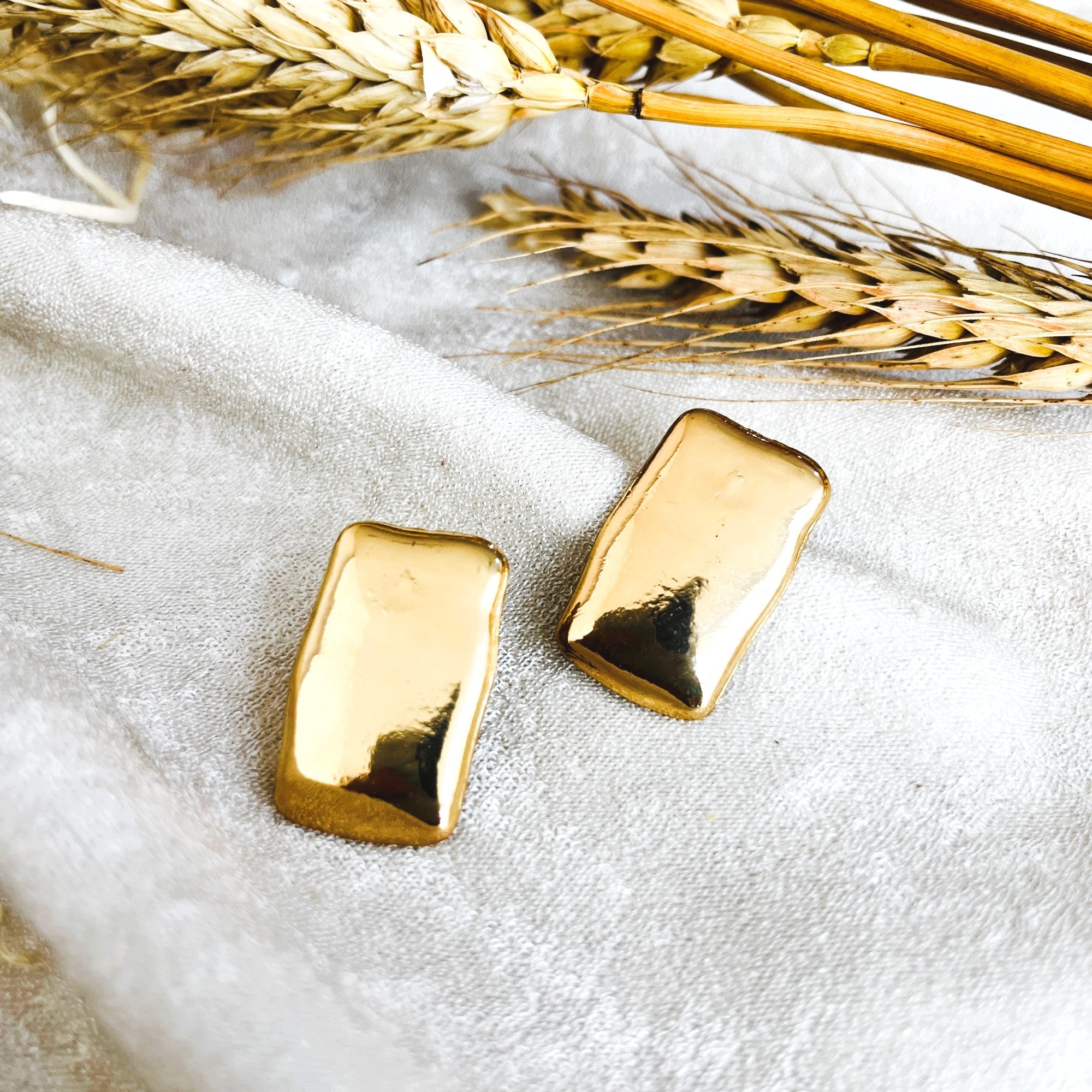 TFC Classic Rectangle Gold Plated Stud Earrings