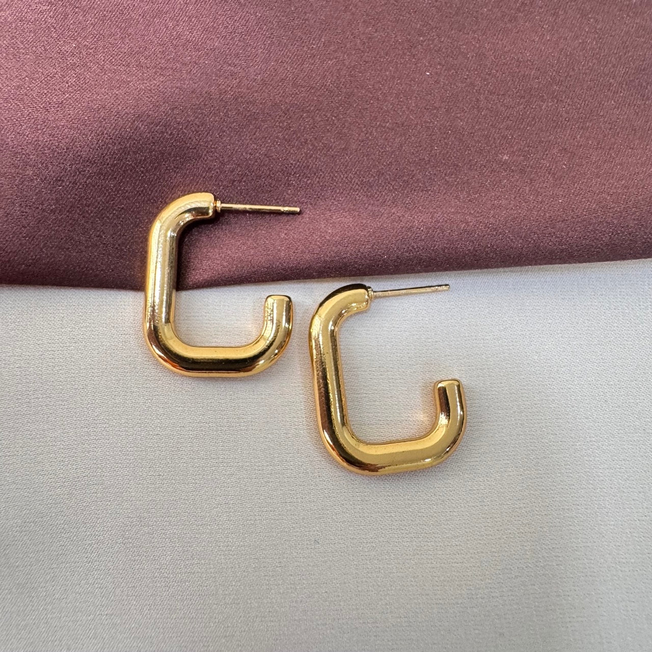 TFC Half Square Gold Plated Hoop Earrings
