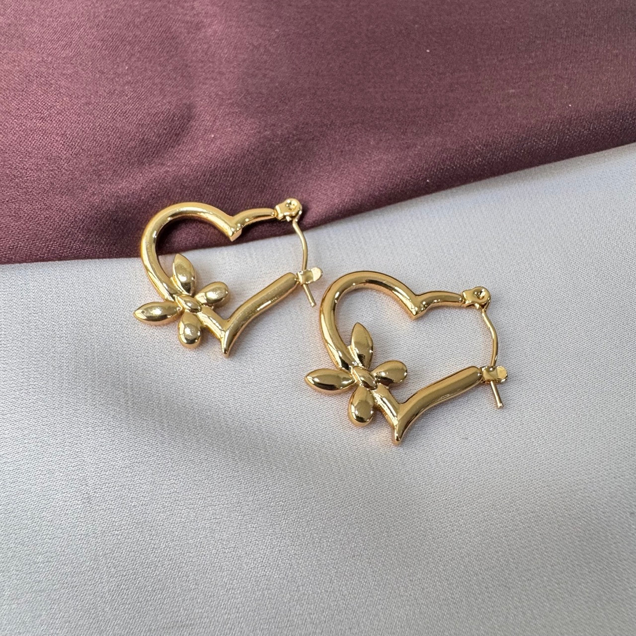 TFC Fly Heart Gold Plated Hoop Earrings