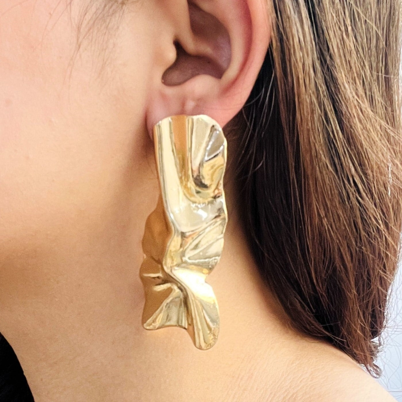 TFC Rectangular Bold Foil Gold Plated Stud Earrings