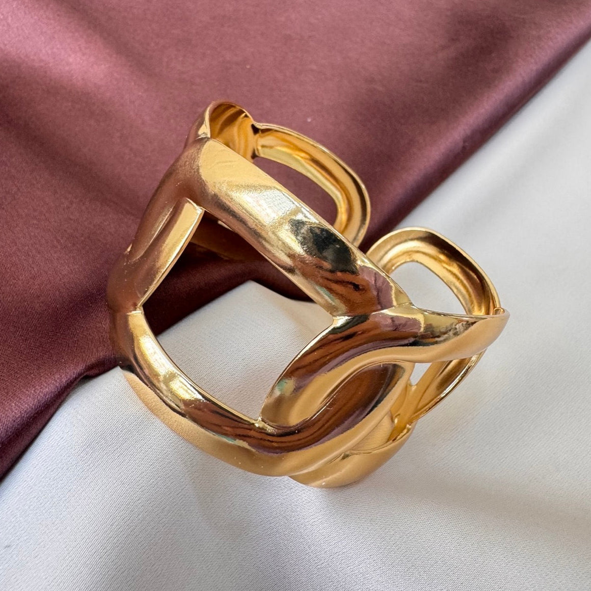 TFC Adjustable Wide Chain Gold Plated Cuff Bracelet
