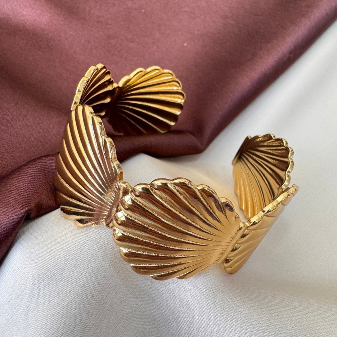 TFC Adjustable Shell Gold Plated Cuff Bracelet