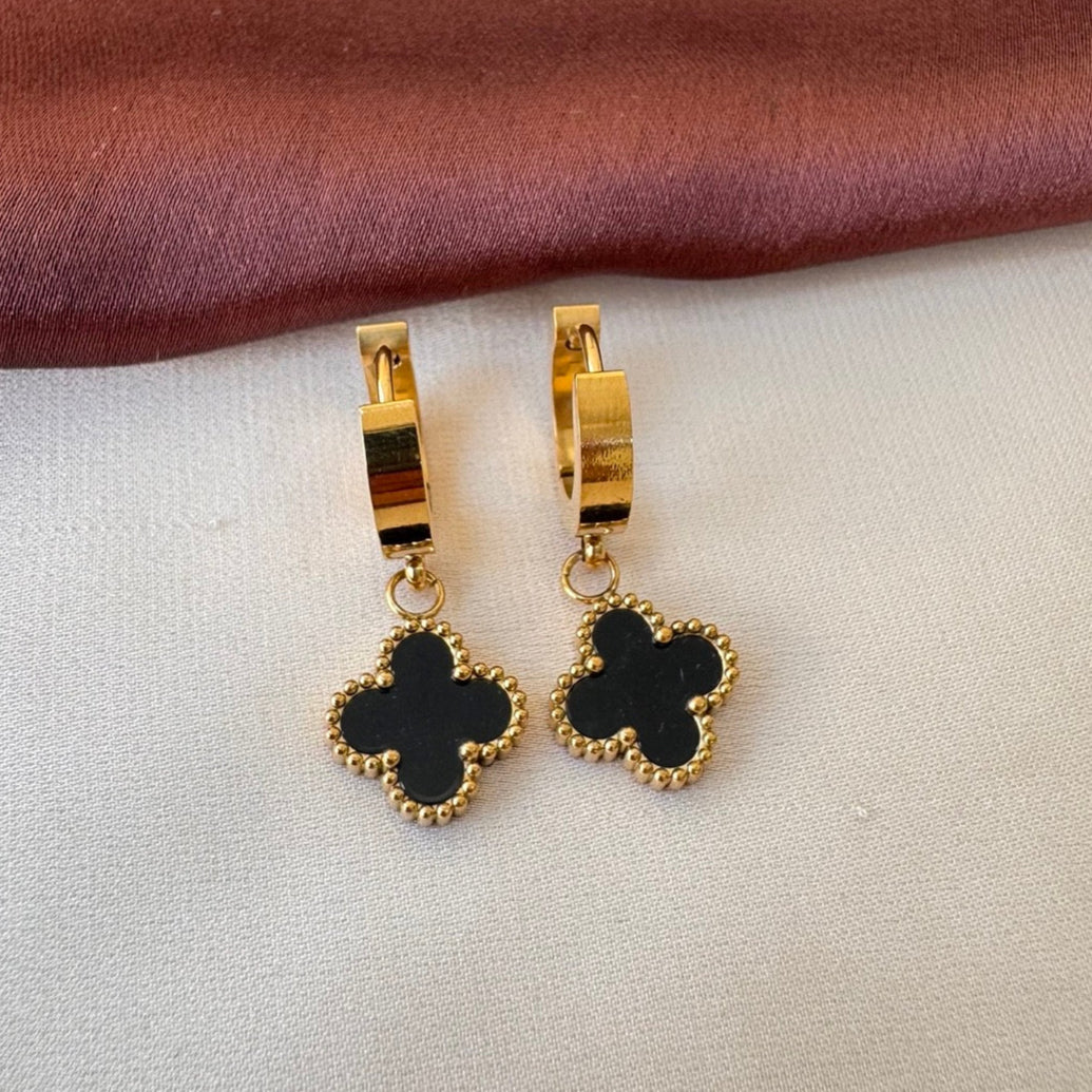 TFC Black Clover Gold Plated Dangler Earrings