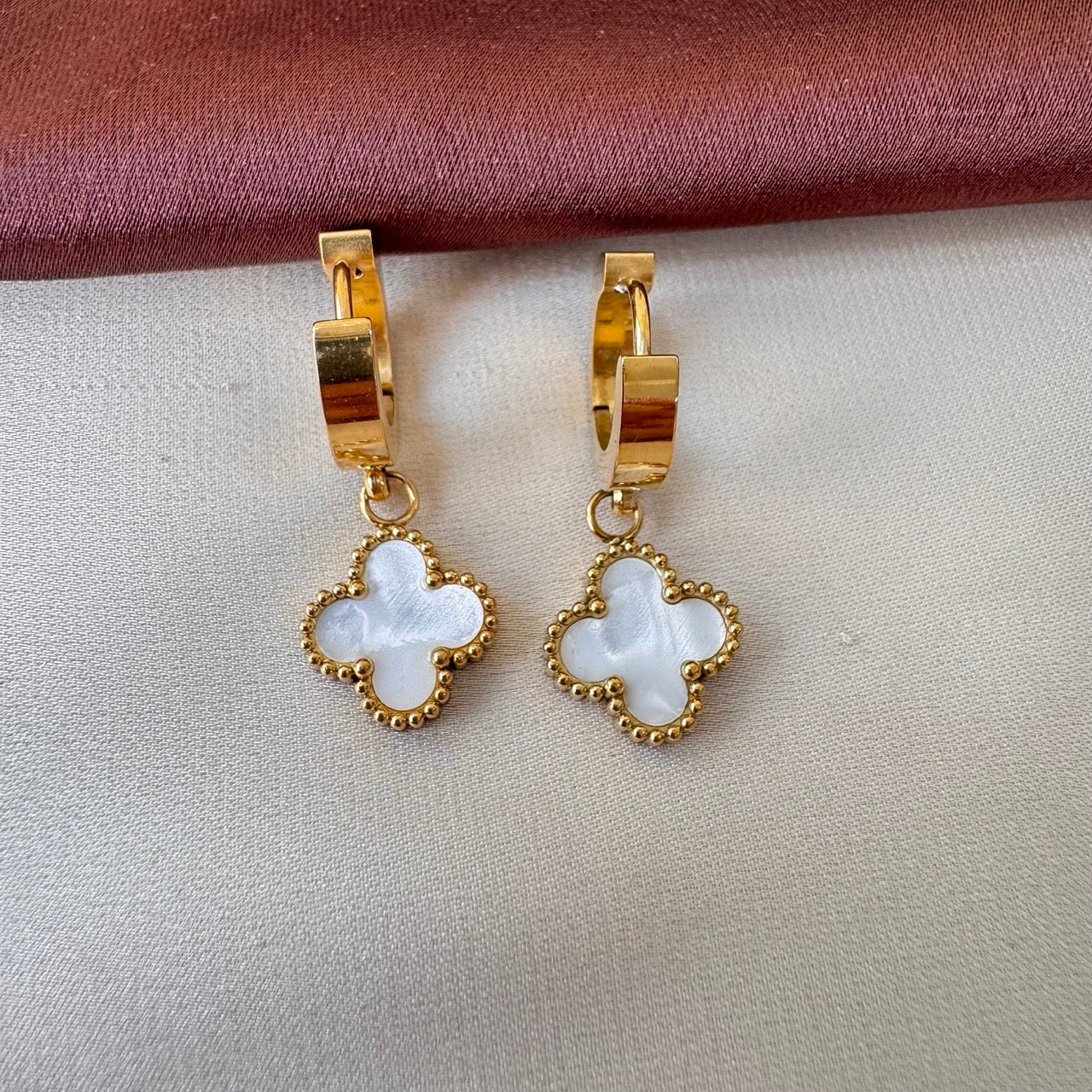 TFC White Clover Gold Plated Dangler Earrings
