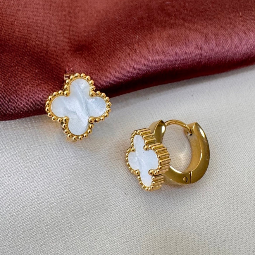 TFC White Clover Gold Plated Hoop Earrings