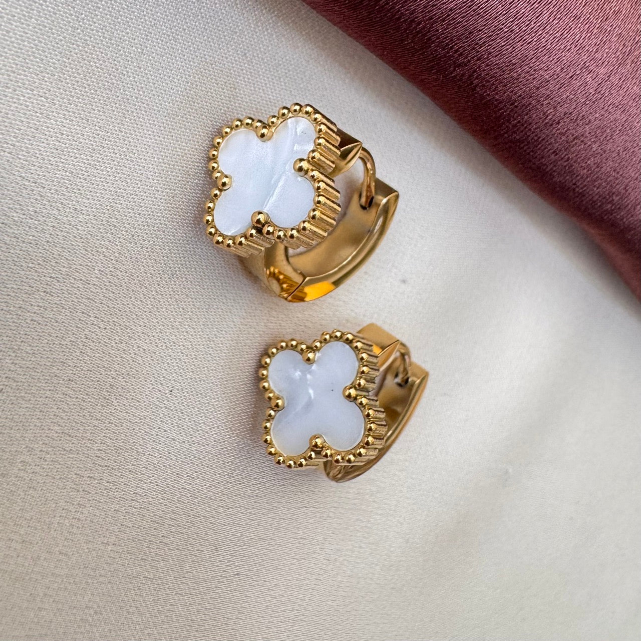 TFC White Clover Gold Plated Hoop Earrings