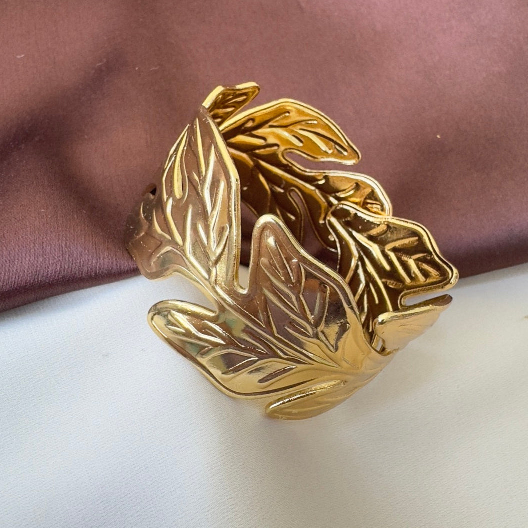 TFC Adjustable Leaves Gold Plated Cuff Bracelet