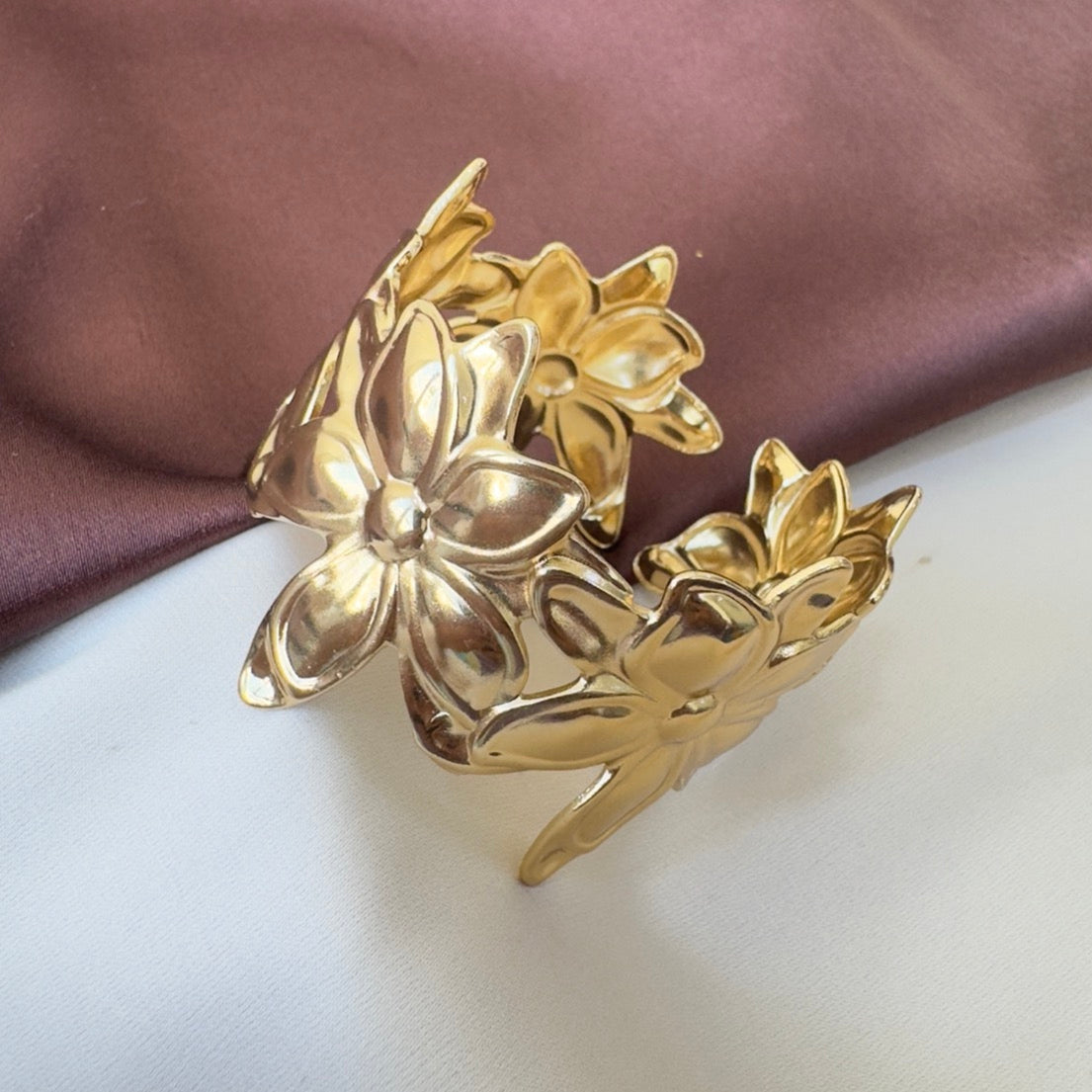 TFC Adjustable Flowers Gold Plated Cuff Bracelet
