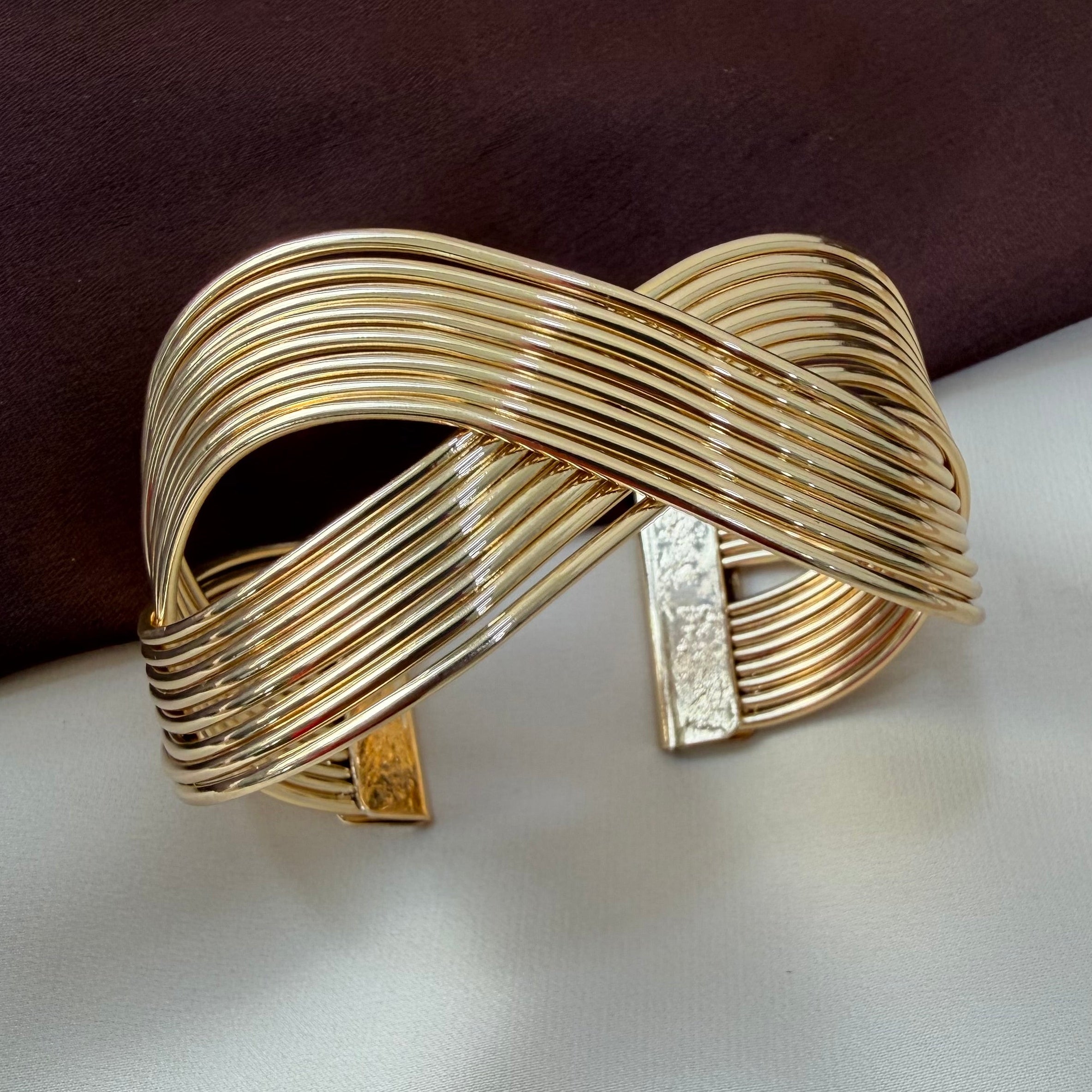 TFC Adjustable Cross Cut Gold Plated Cuff Bracelet