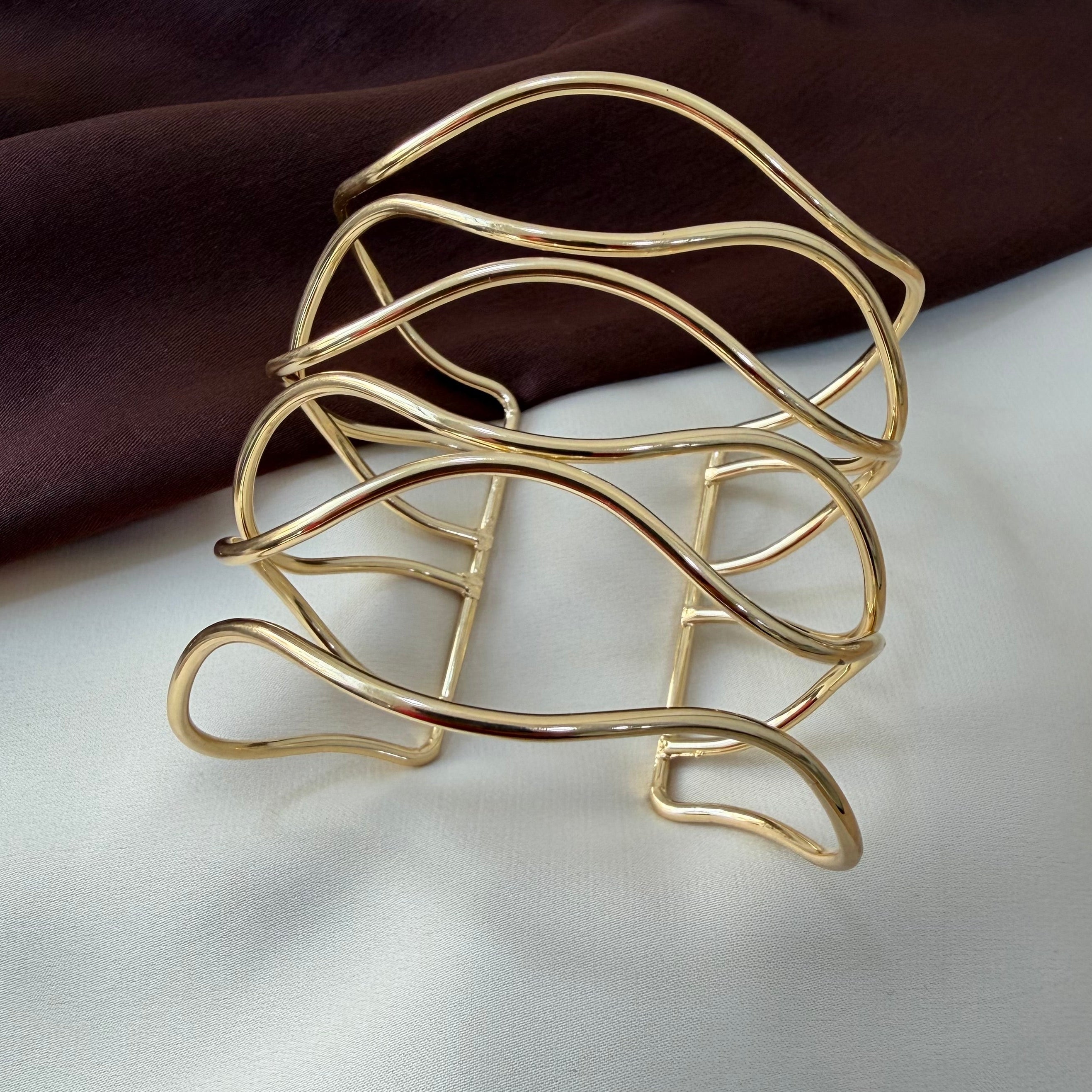 TFC Adjustable Clear Lines Gold Plated Cuff Bracelet