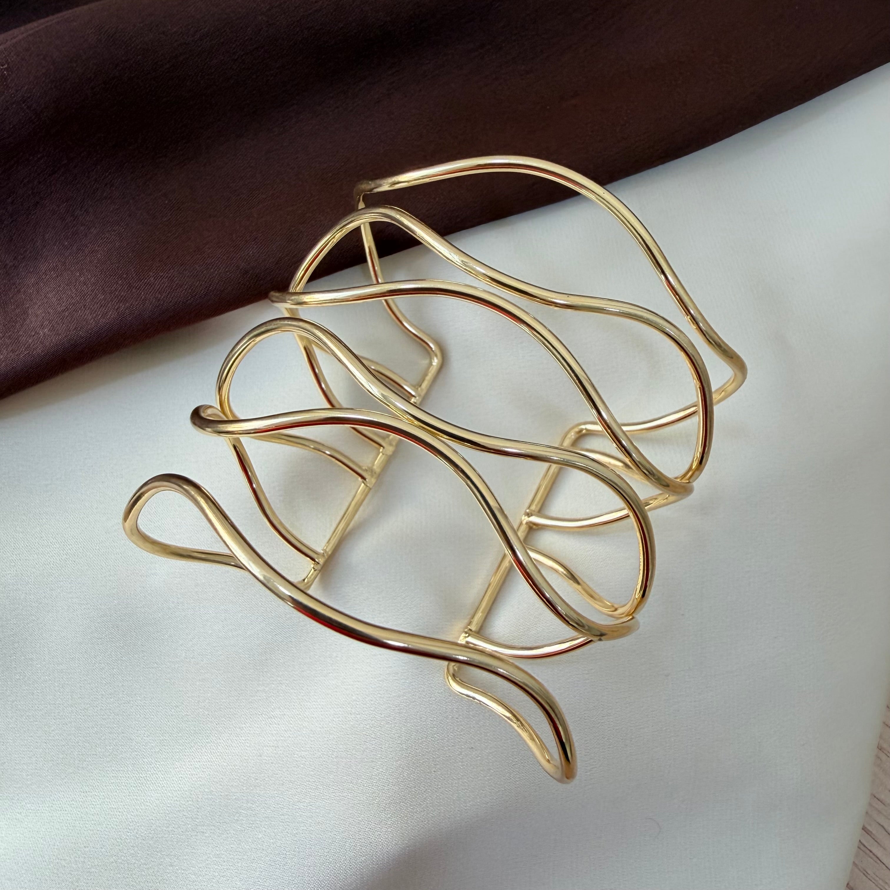 TFC Adjustable Clear Lines Gold Plated Cuff Bracelet