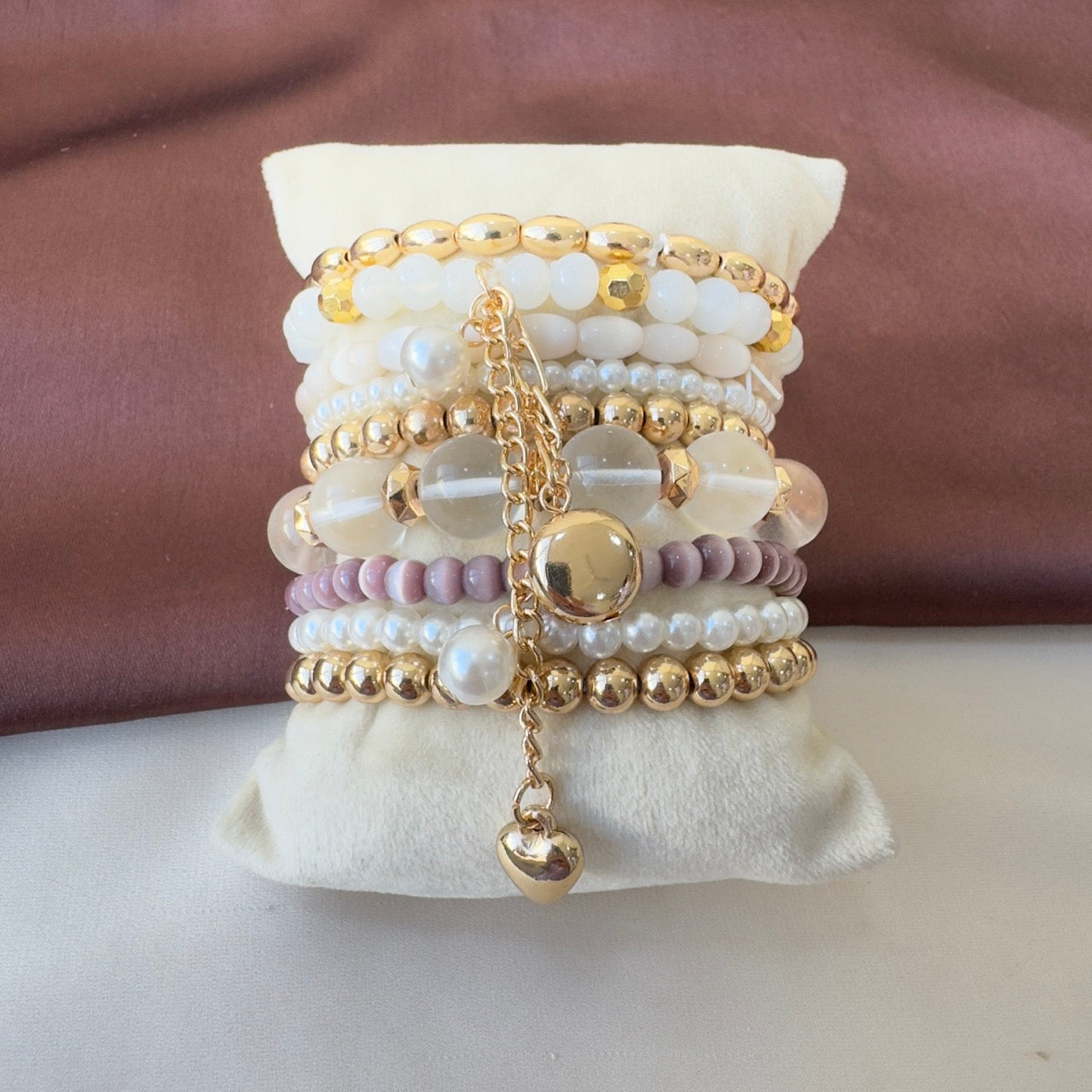 TFC Lilac Pearl Gold Plated Bracelet (set of 9)