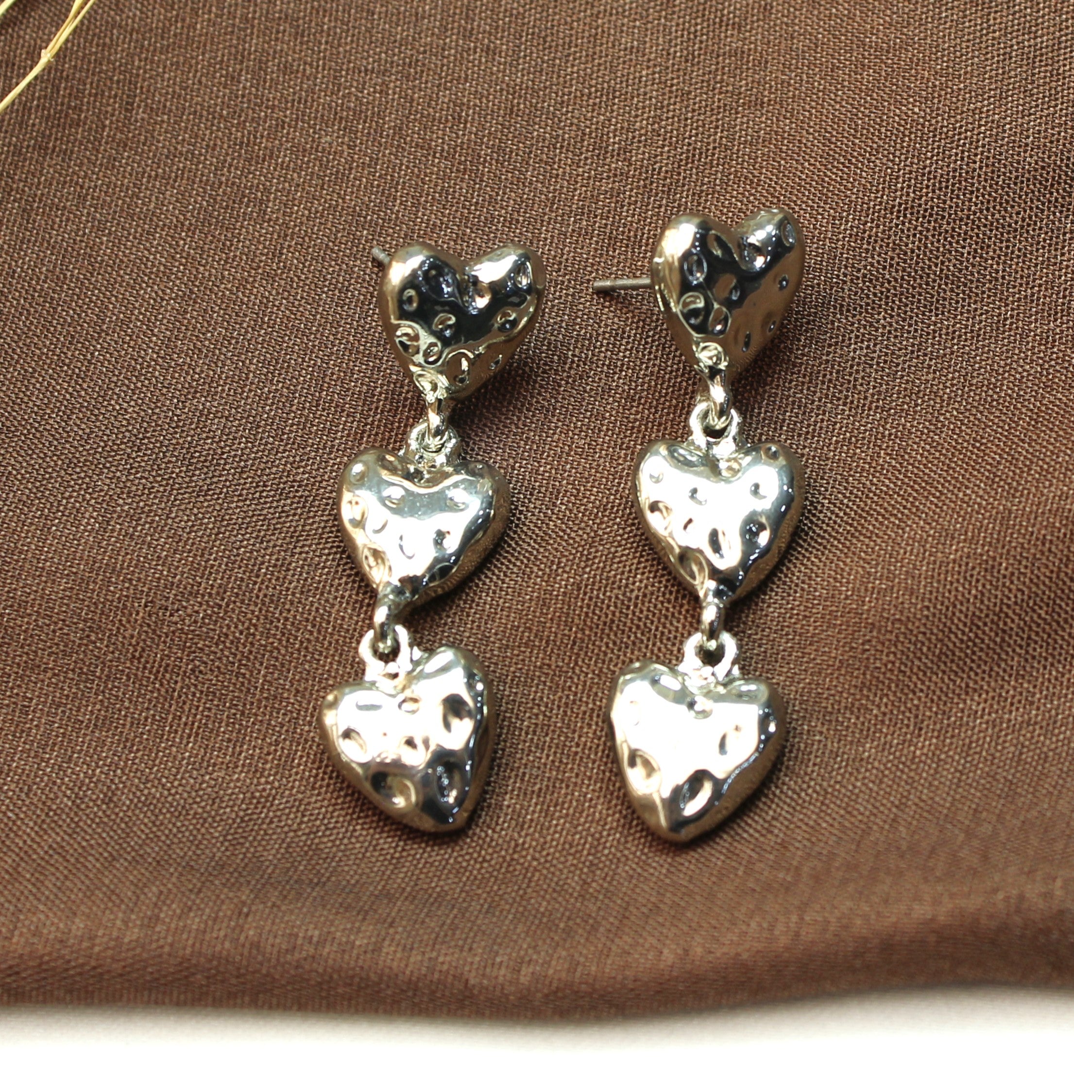 TFC Triple Heart String Silver Plated Dangler Earrings