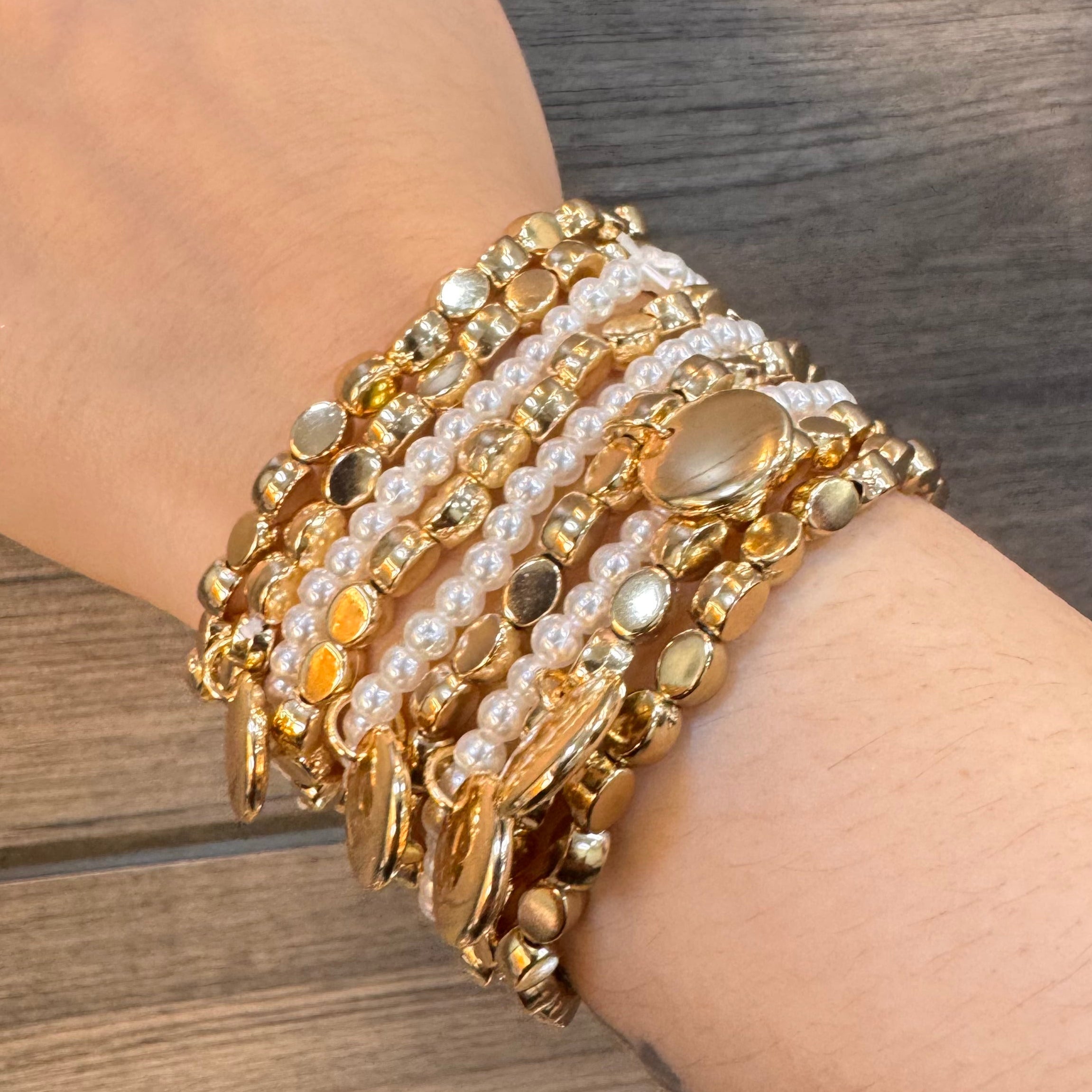 TFC Pearl Coin Gold Plated Bracelet (set of 9)