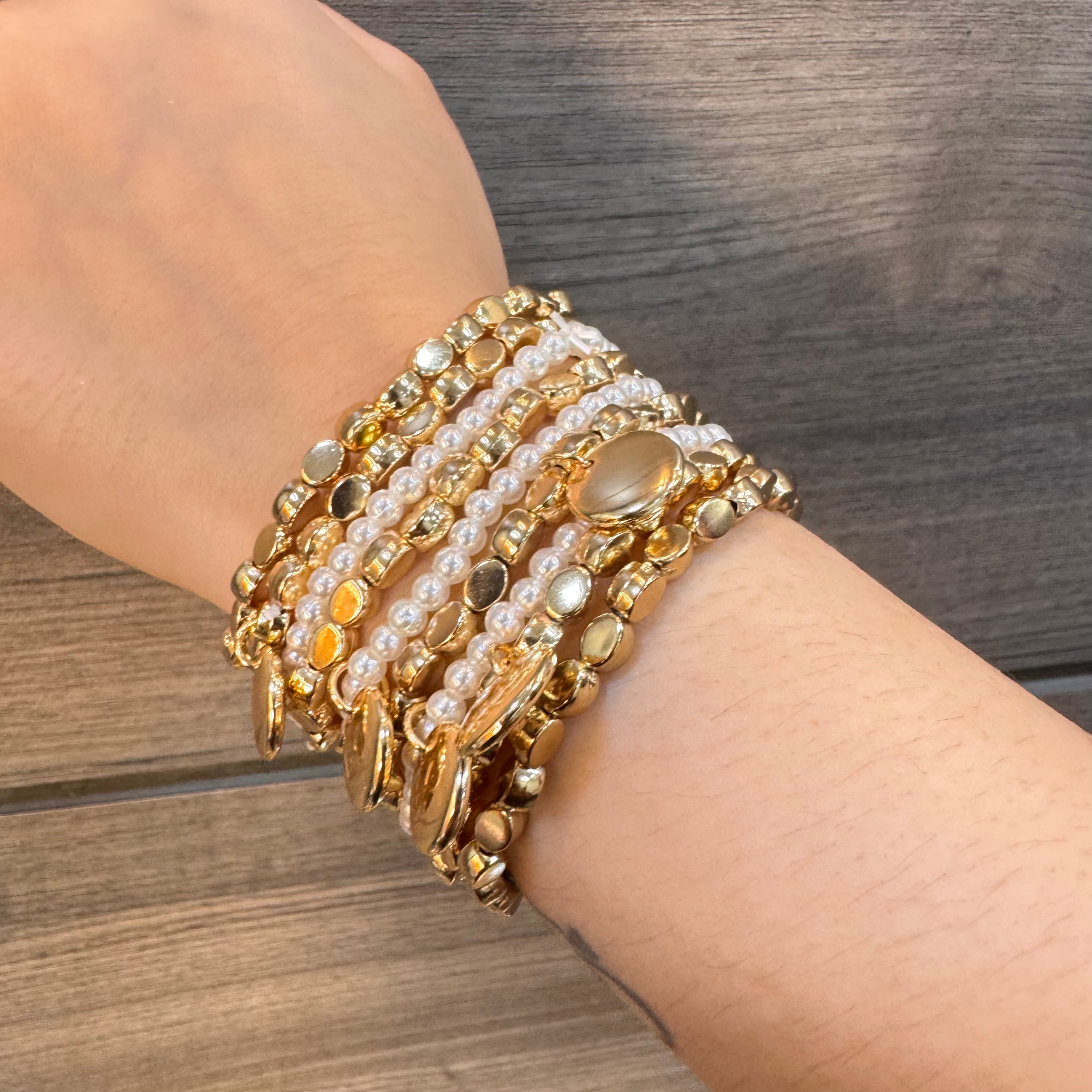 TFC Pearl Coin Gold Plated Bracelet (set of 9)