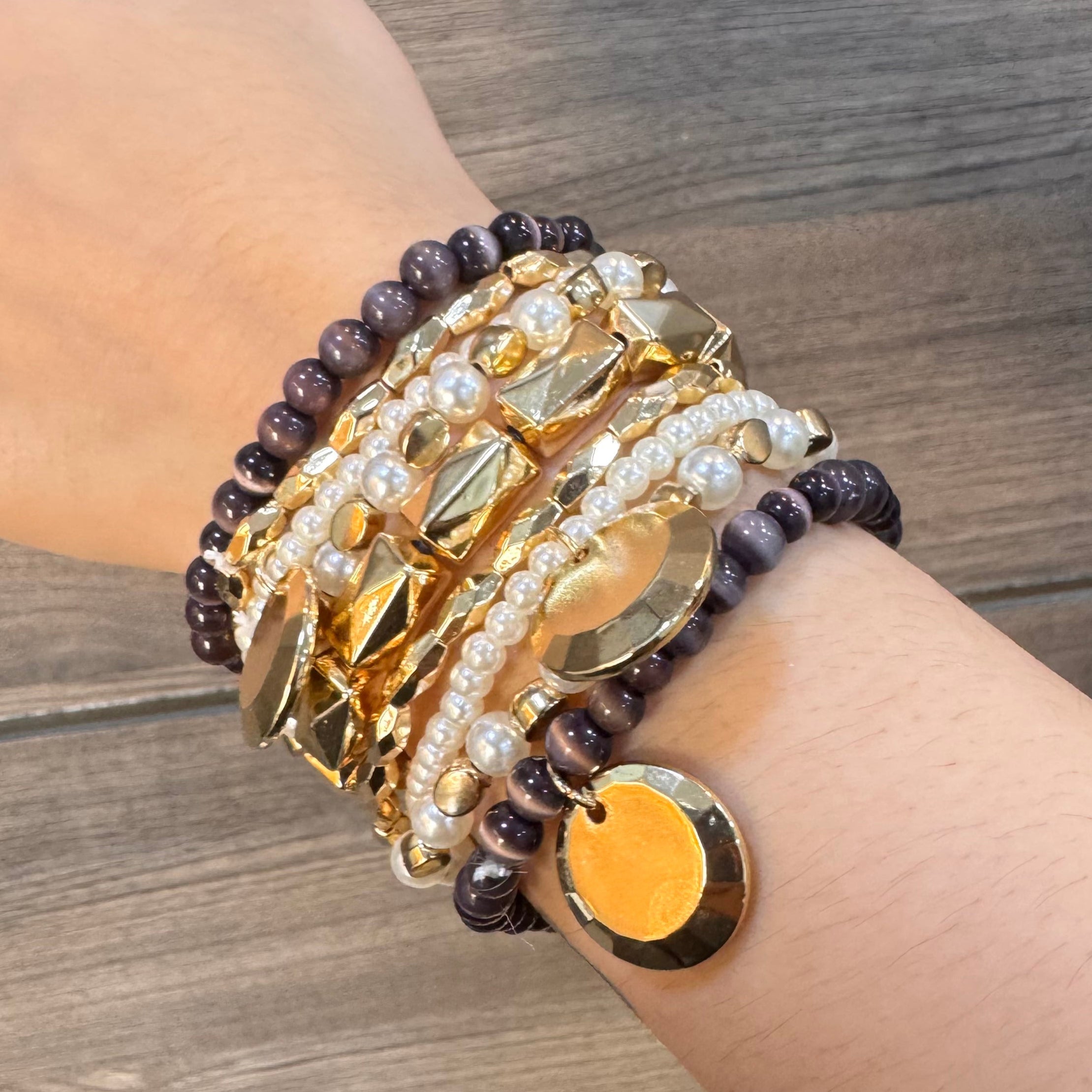 TFC Cateye Bead Gold Plated Bracelet (set of 9)
