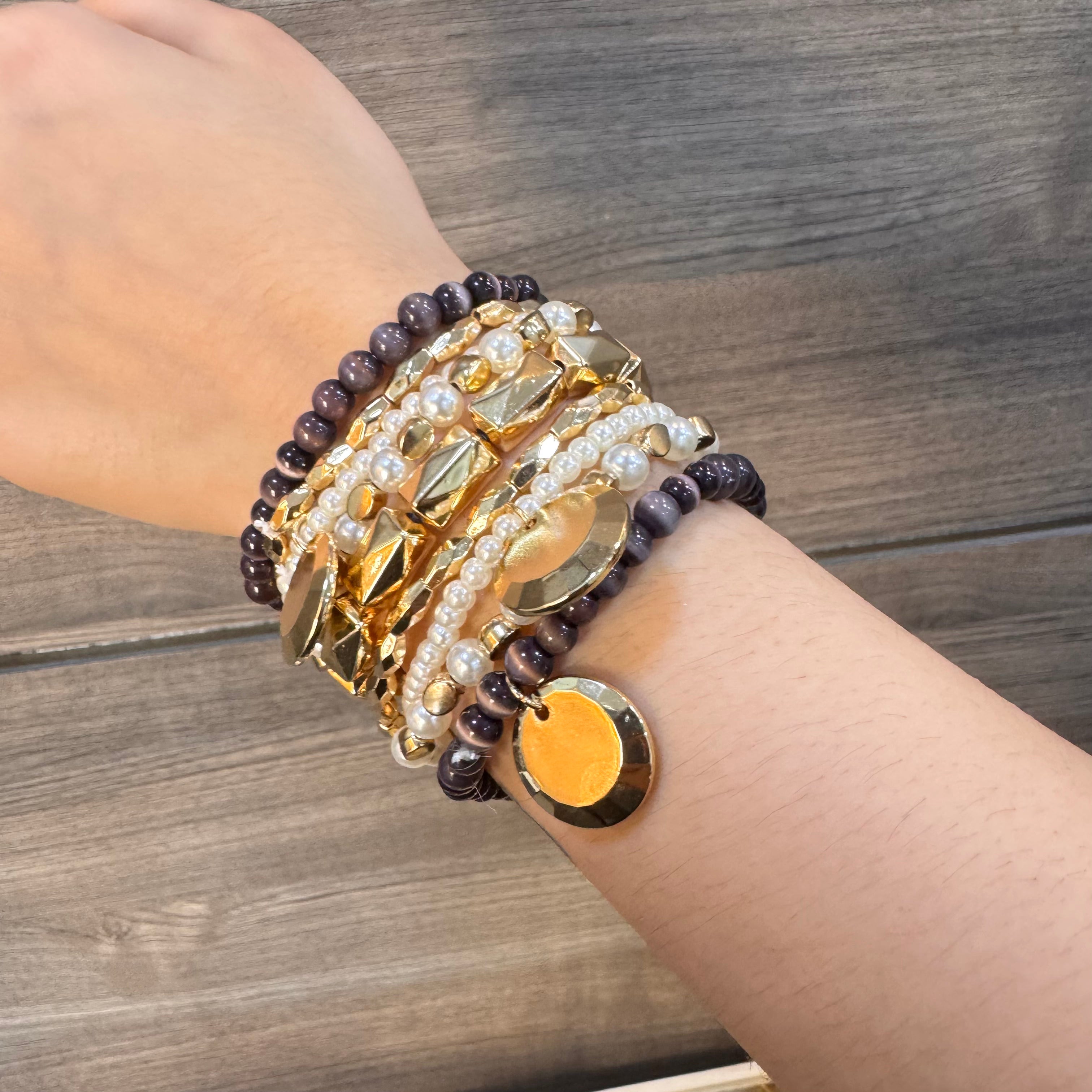 TFC Cateye Bead Gold Plated Bracelet (set of 9)