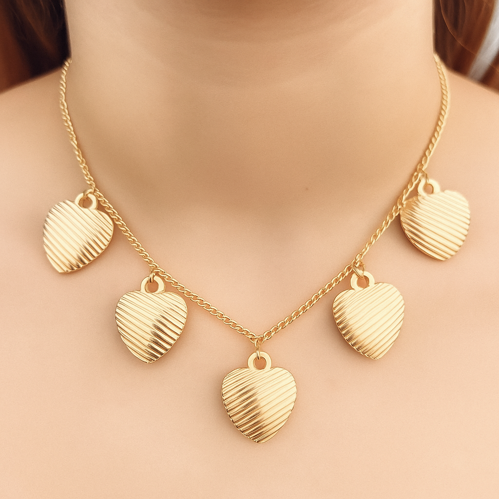 TFC 5 Liner Heart Gold Plated Necklace