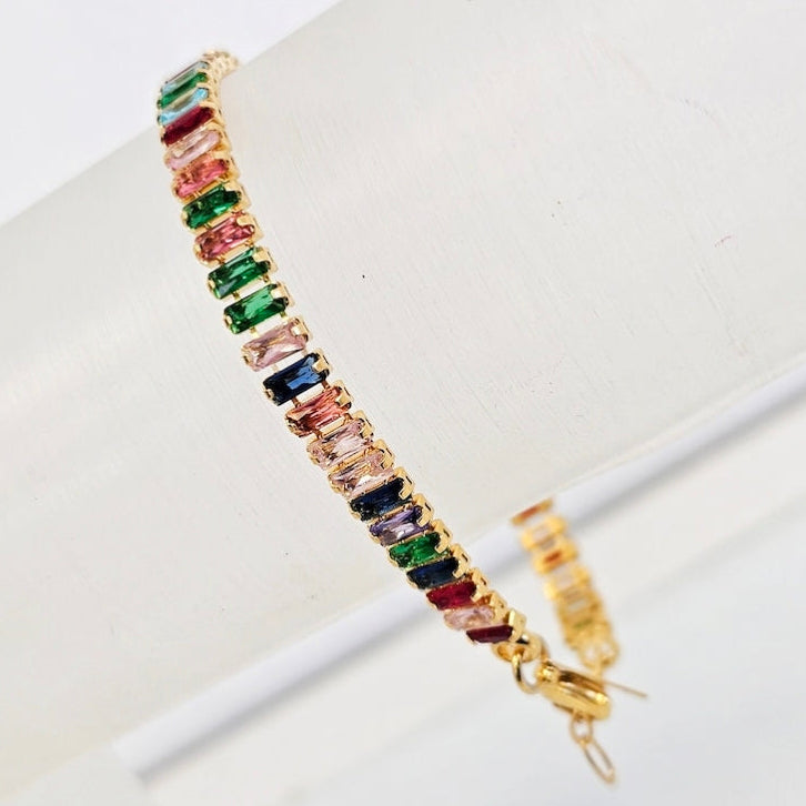 TFC Length 16 cm  Recto Mini Multi Stone Gold Plated Chain Bracelet