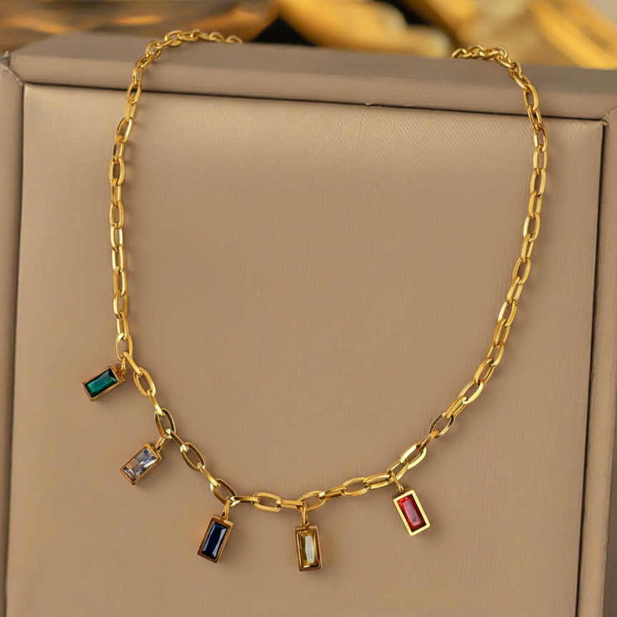 TFC Multi Recto Stone Gold Plated Necklace