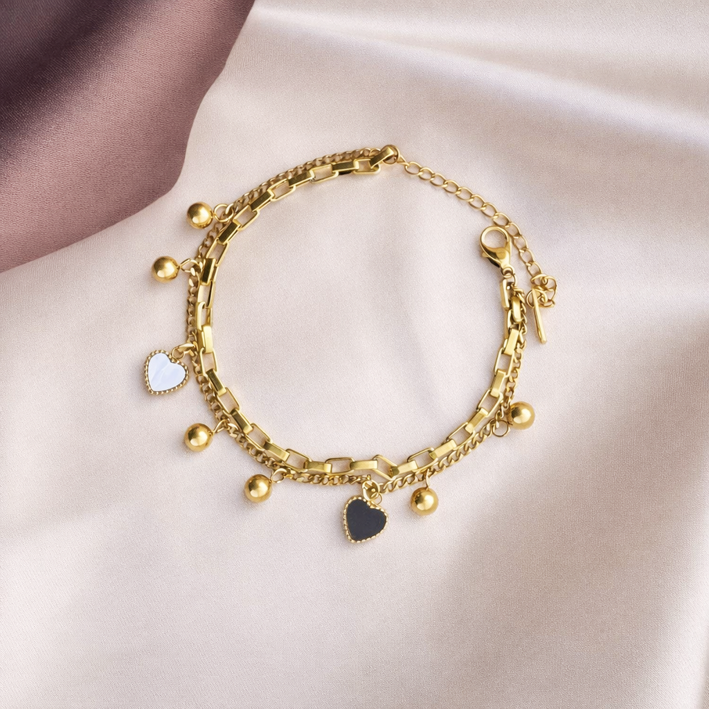 TFC Black & White Heart Gold Plated Bracelet