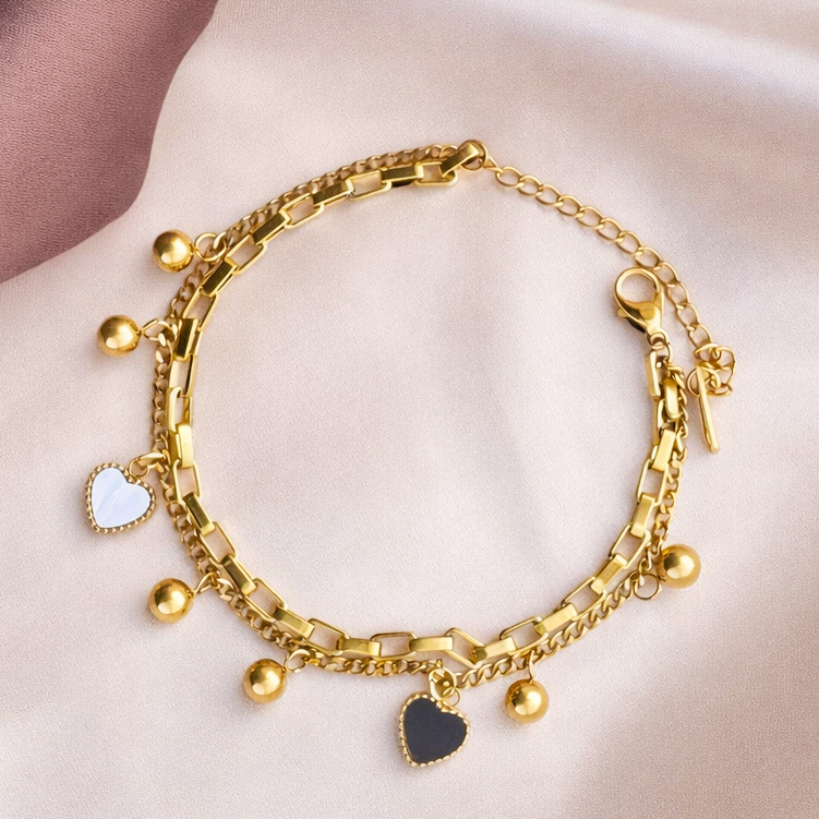 TFC Black & White Heart Gold Plated Bracelet