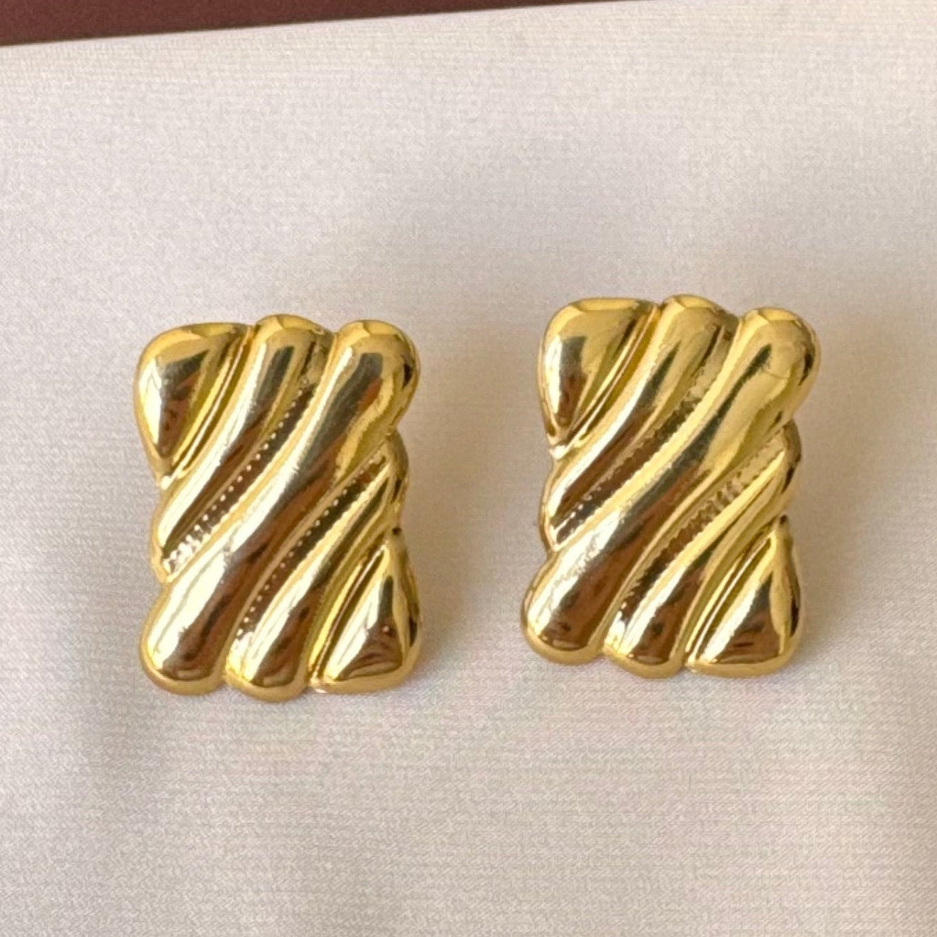 TFC Swirl Recto Gold Plated Stud Earrings