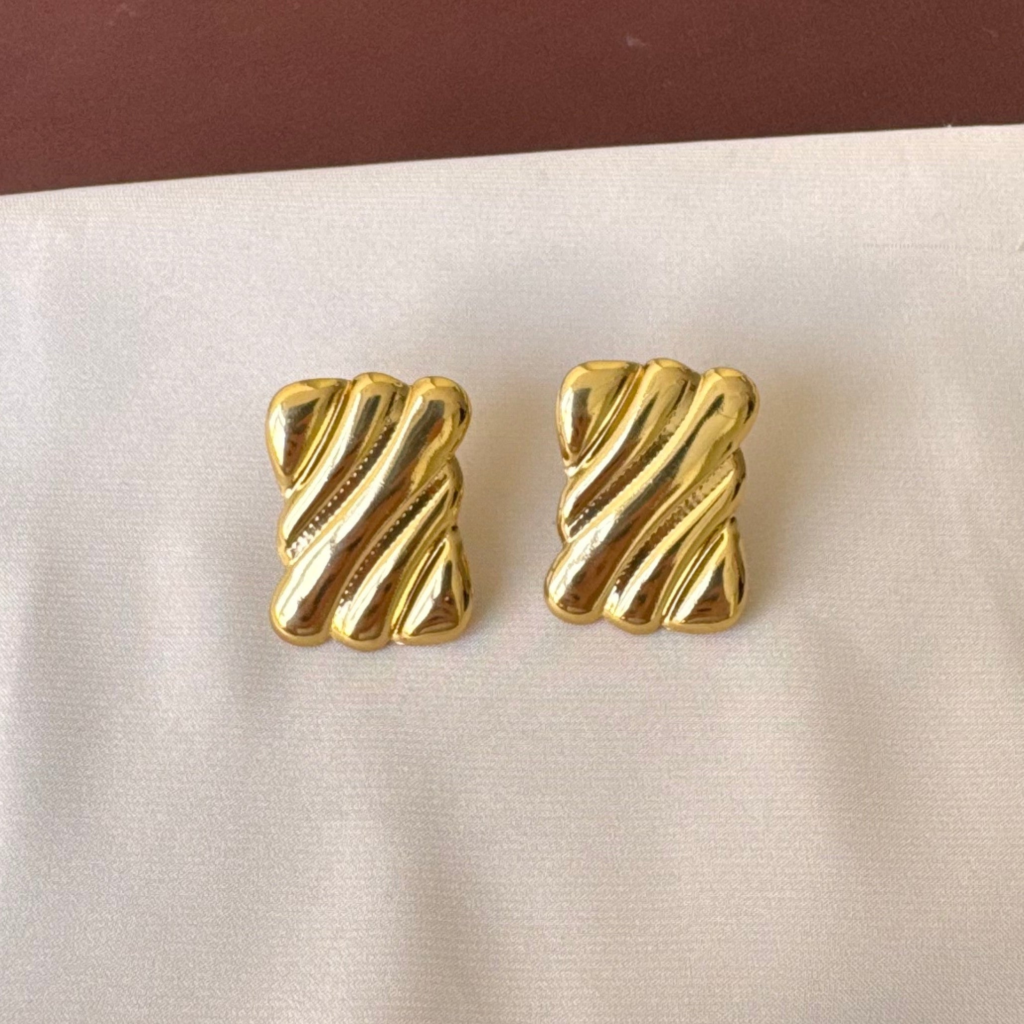 TFC Swirl Recto Gold Plated Stud Earrings