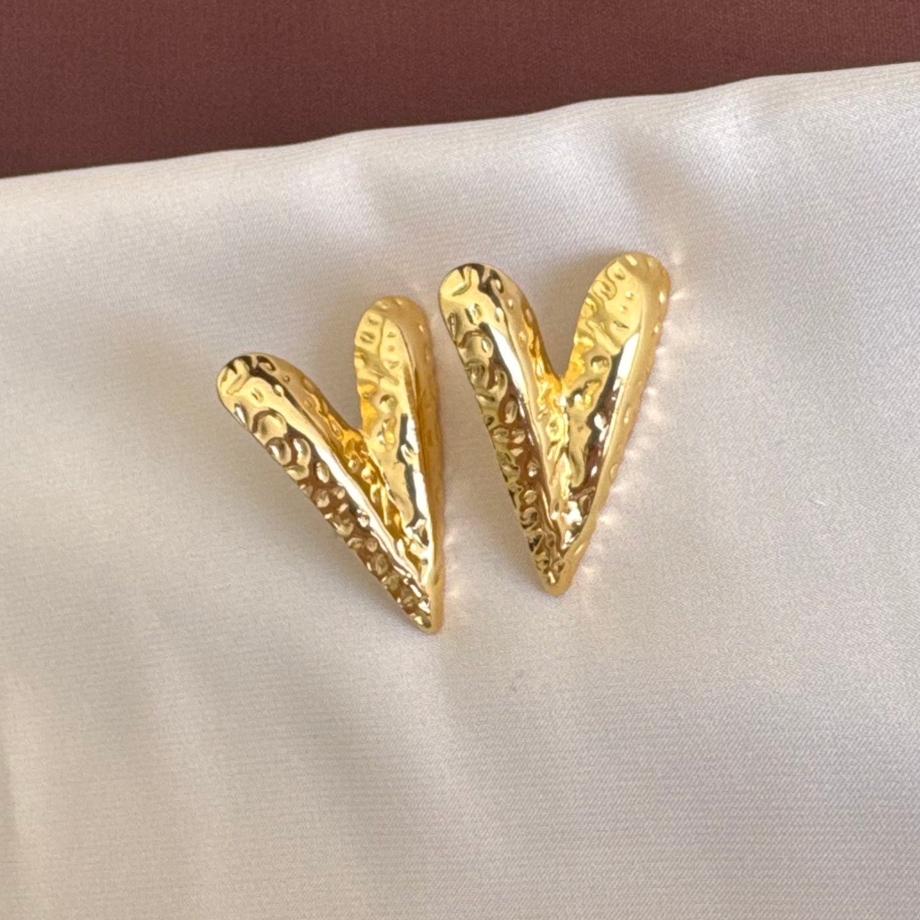 TFC Designer Heart Gold Plated Stud Earrings