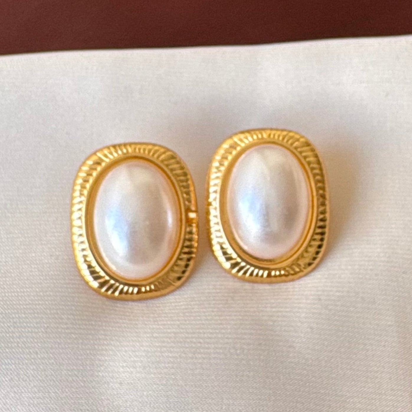 TFC Pearloval Gold Plated Stud Earrings