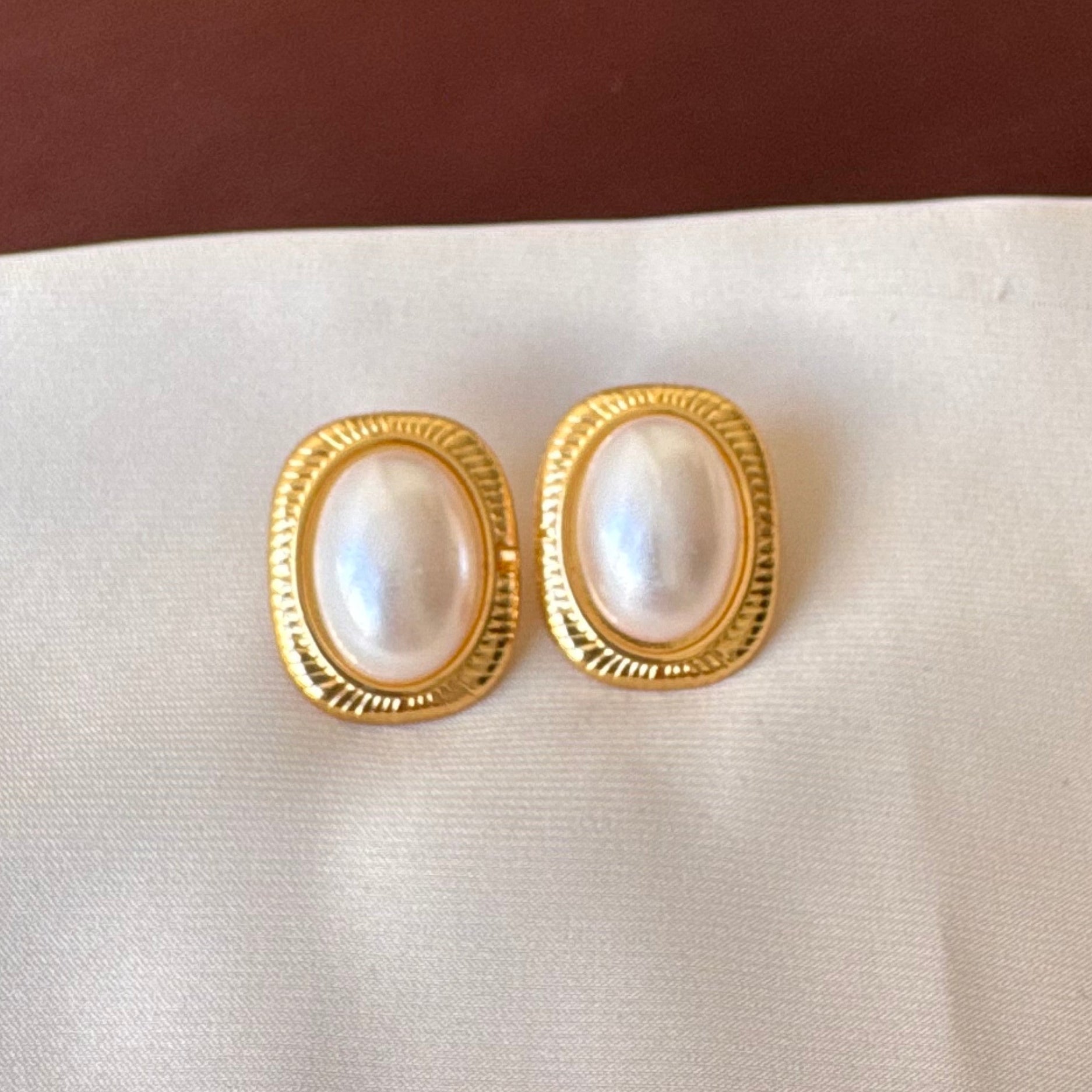 TFC Pearloval Gold Plated Stud Earrings