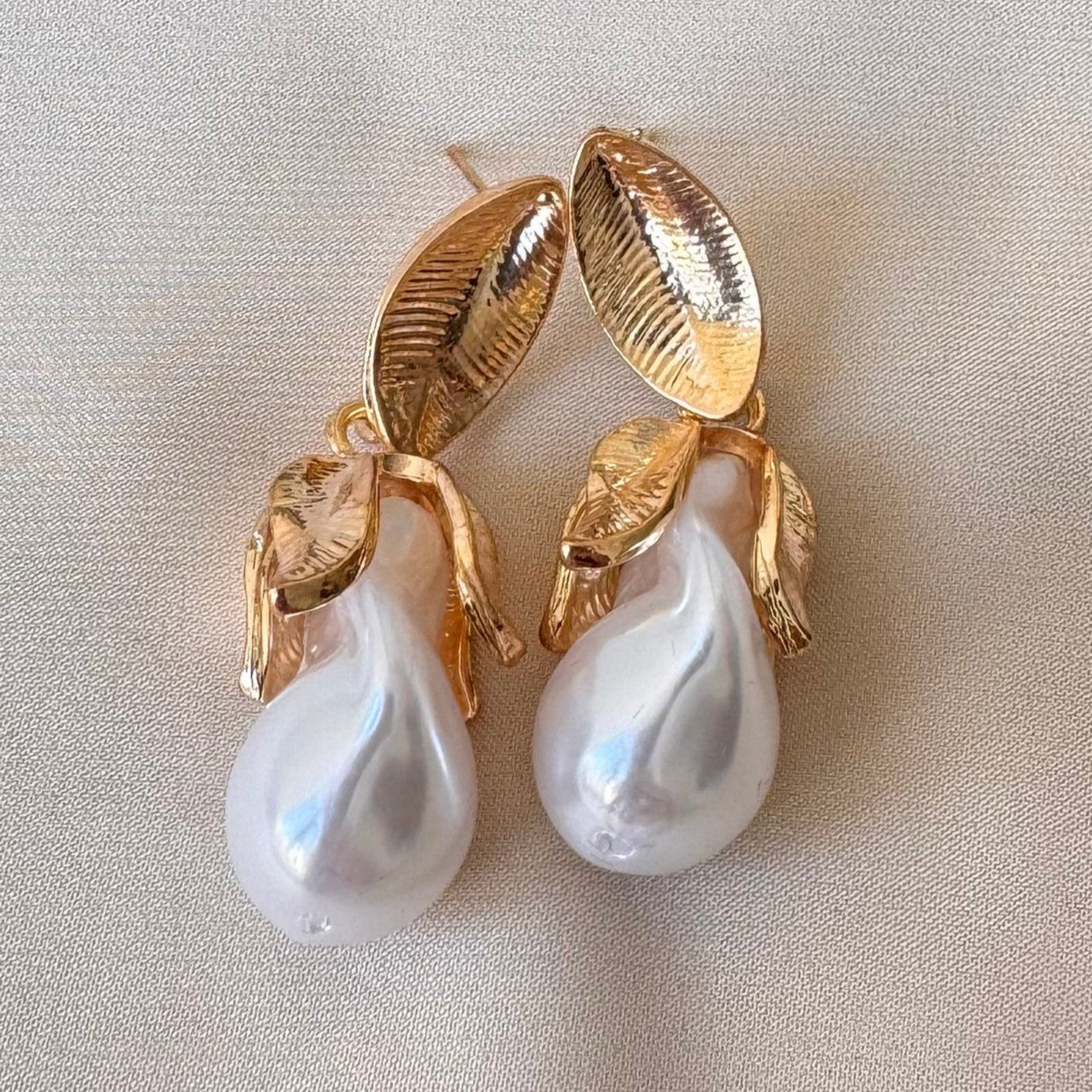 TFC Leaf Pearl Gold Plated Dangler Earrings