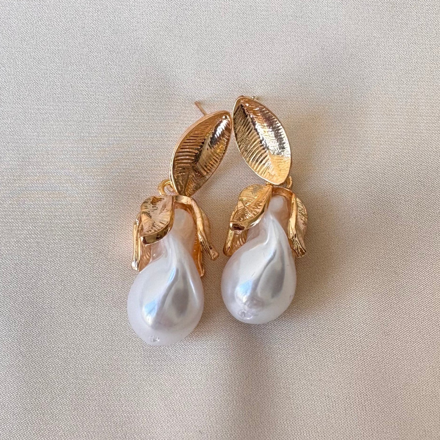 TFC Leaf Pearl Gold Plated Dangler Earrings