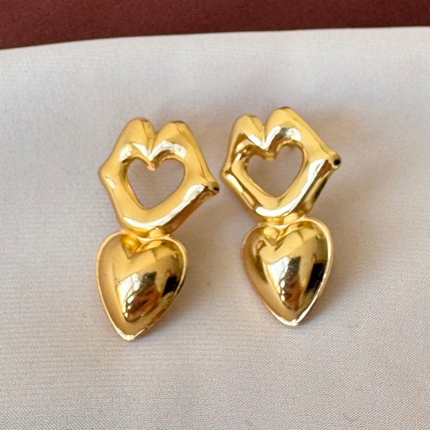 TFC Double Heart Gold Plated Dangler Earrings