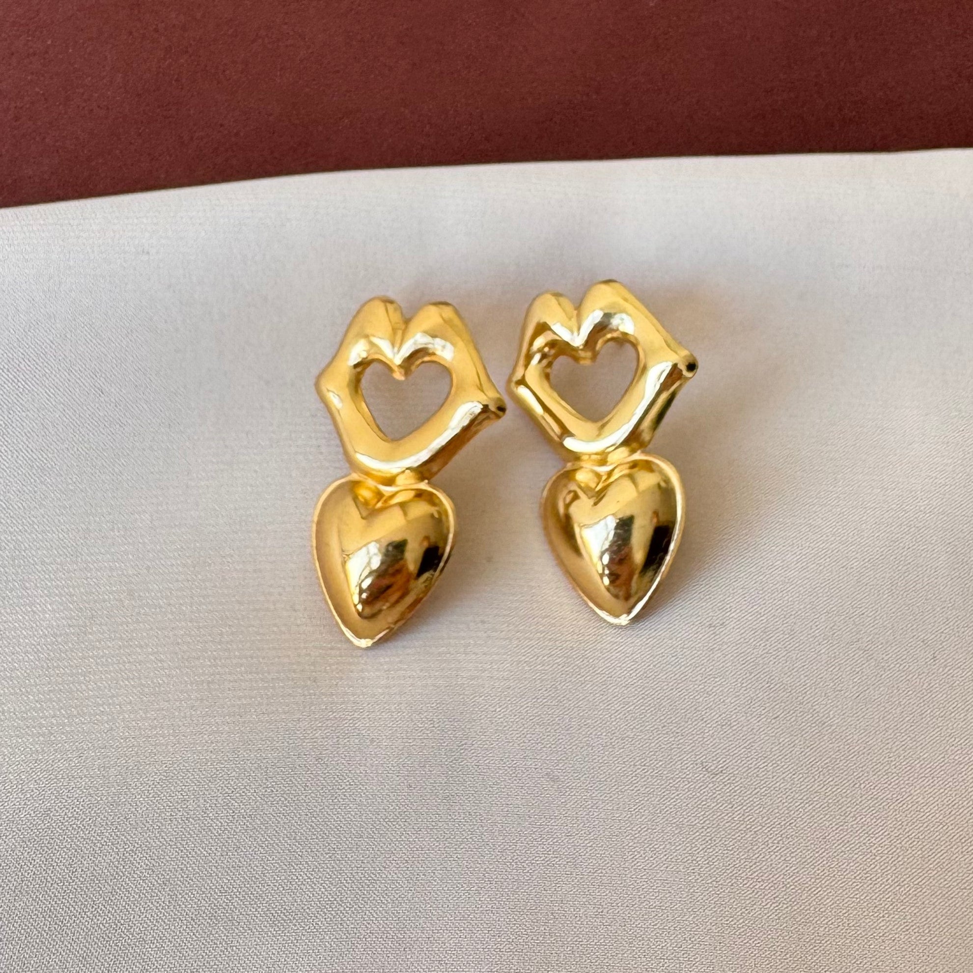 TFC Double Heart Gold Plated Dangler Earrings