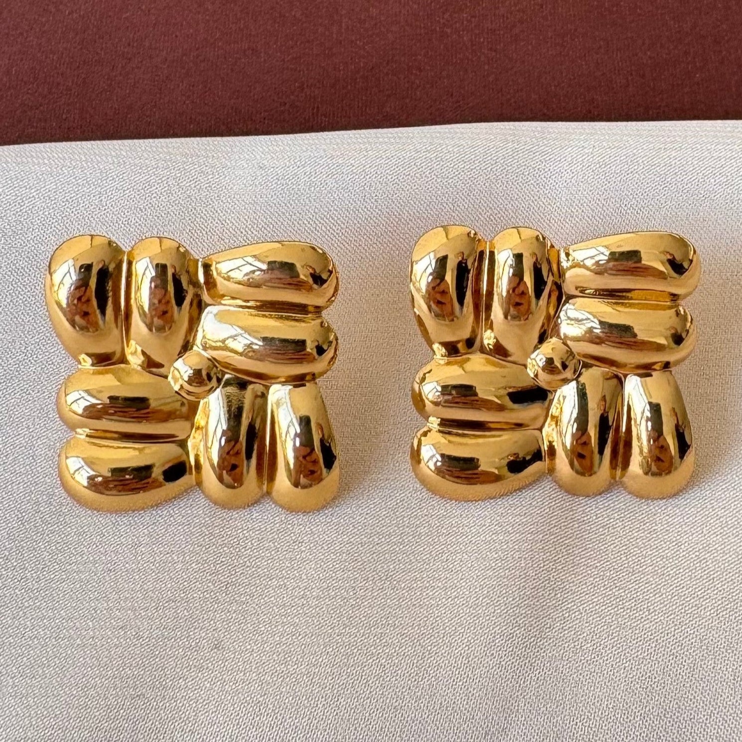 TFC Net Square Gold Plated Stud Earrings