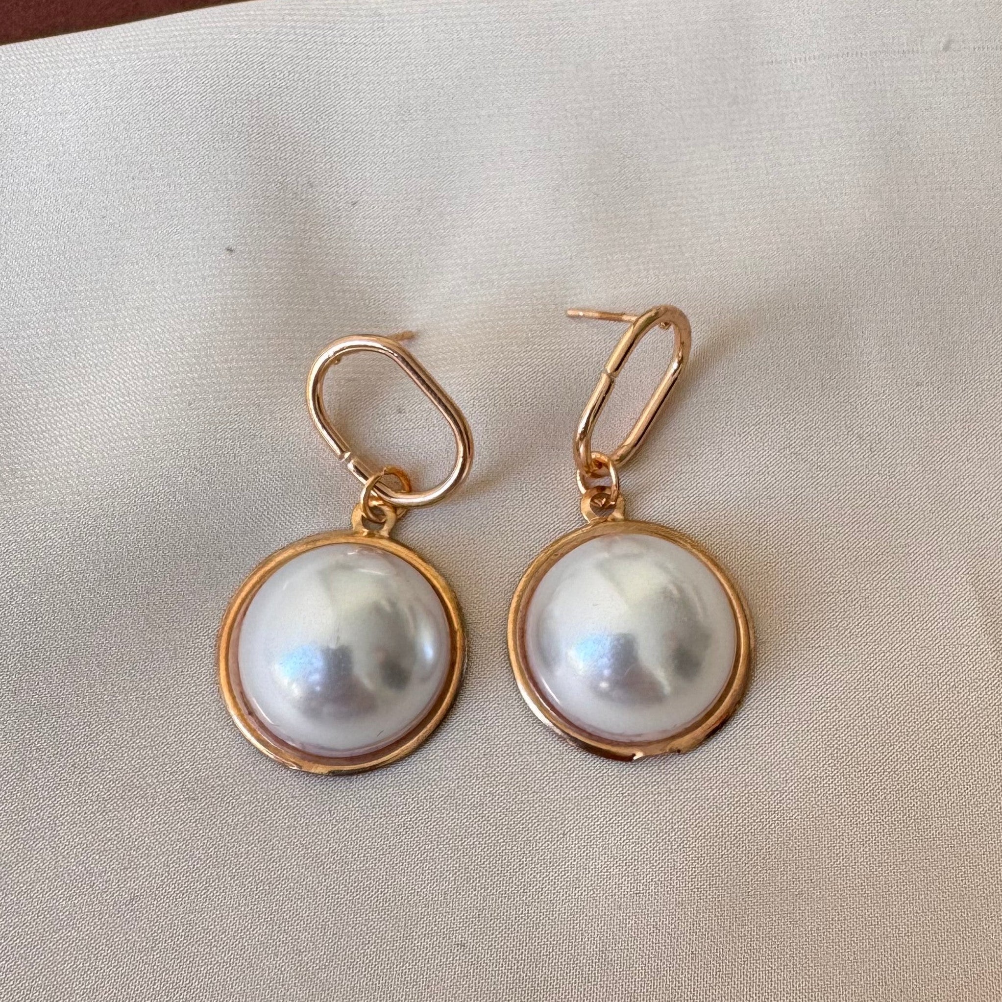 TFC Oval Pearl Gold Plated Dangler Earrings