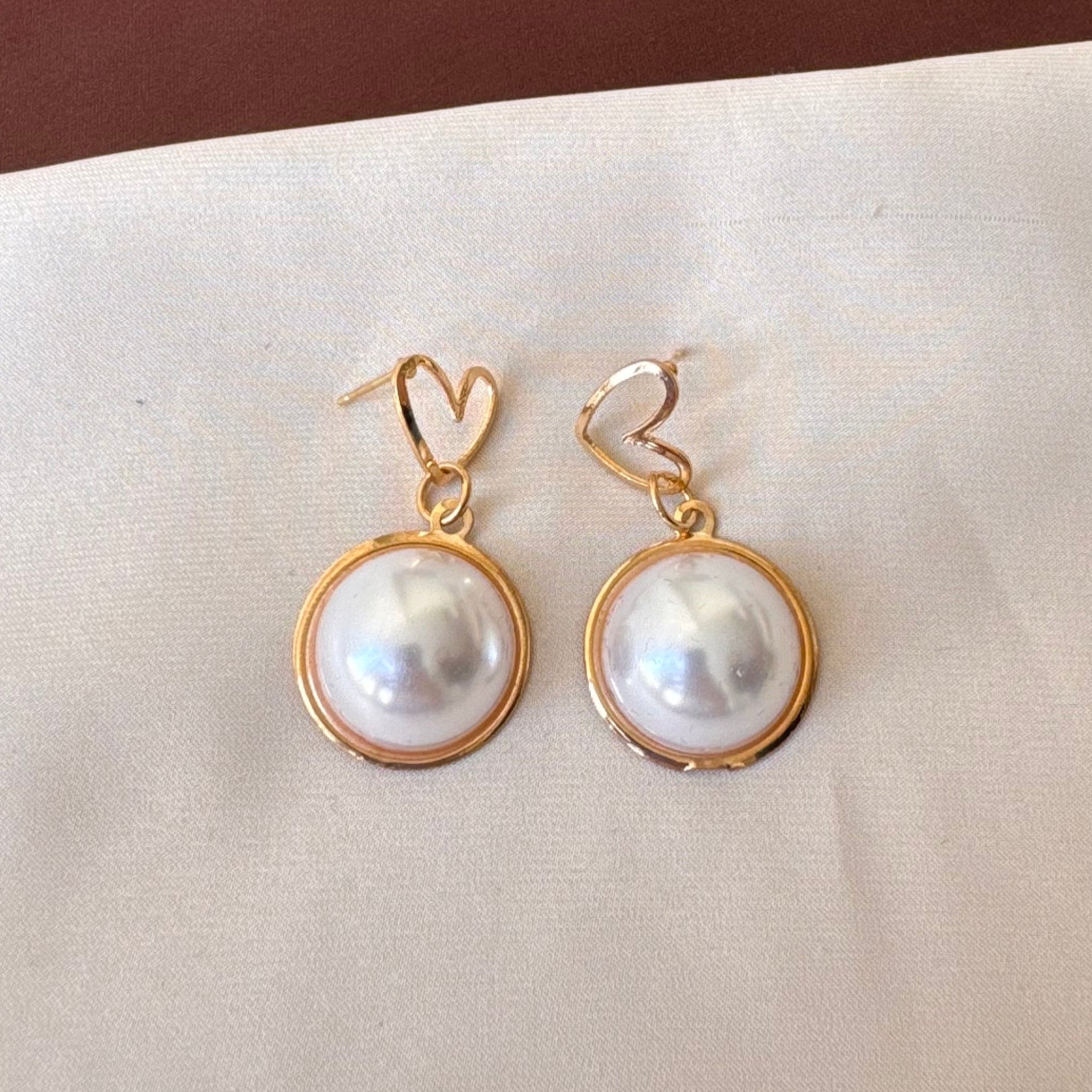 TFC Heart Pearl Gold Plated Dangler Earrings