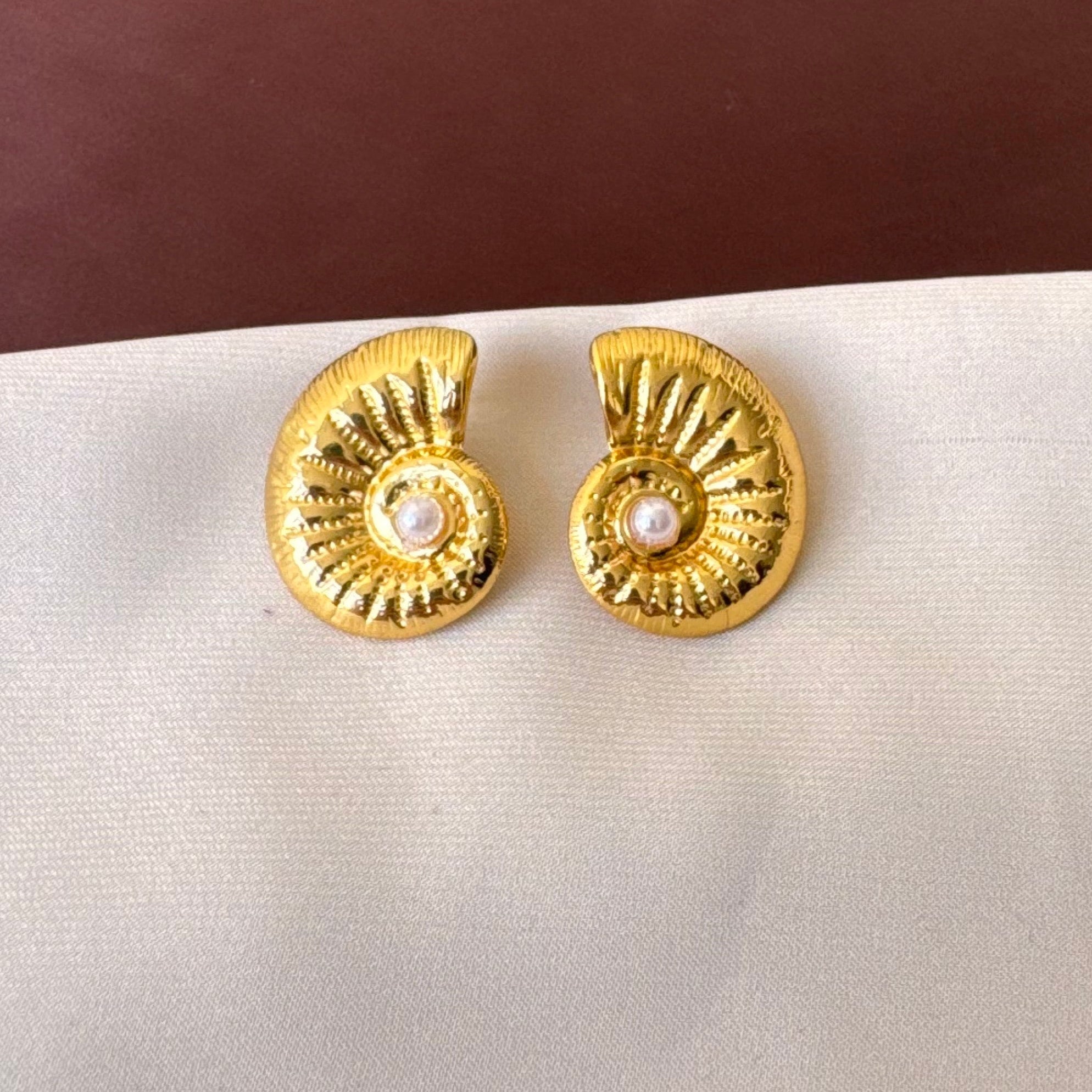 TFC Snail Pearl Gold Plated Stud Earrings