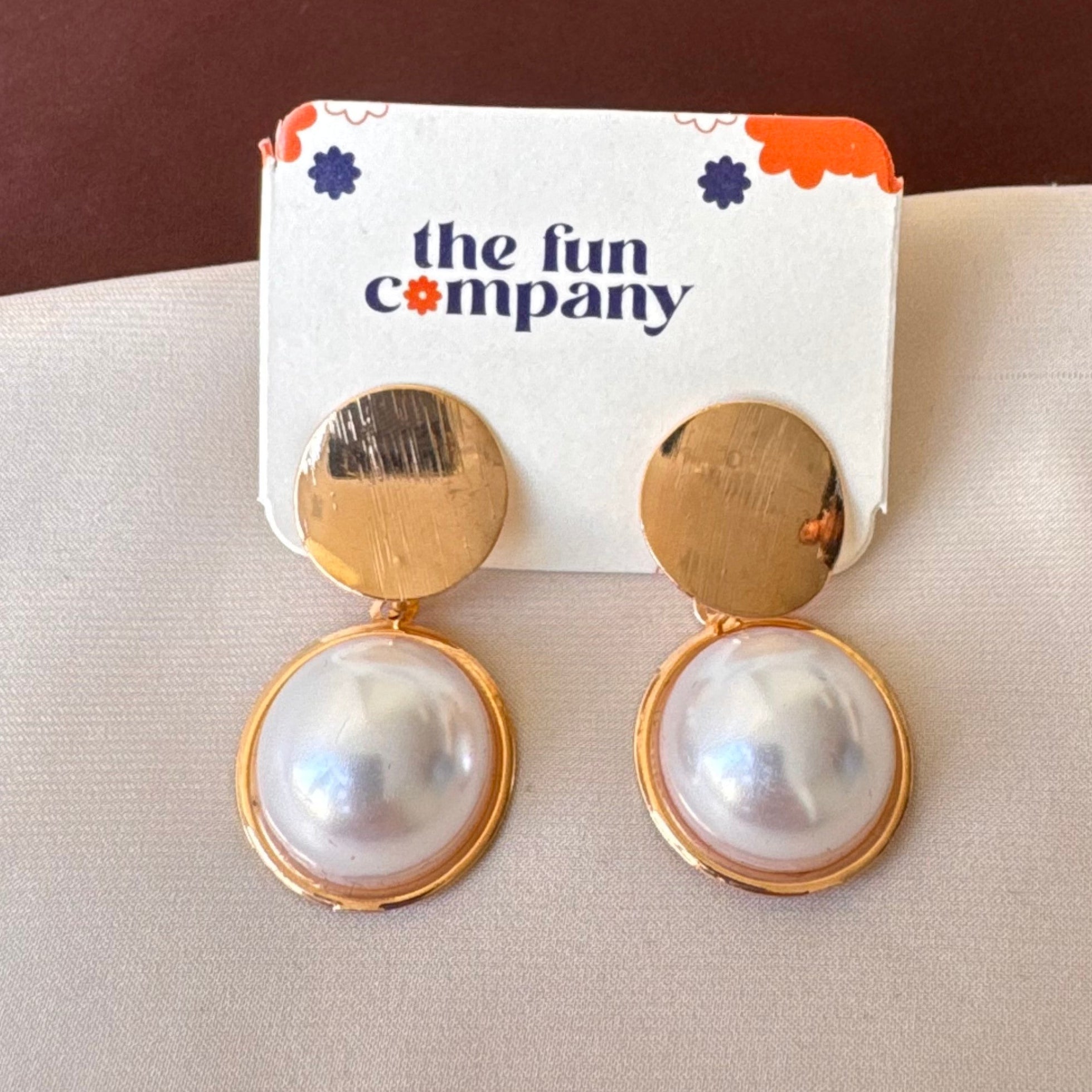 TFC Coin Pearl Gold Plated Dangler Earrings