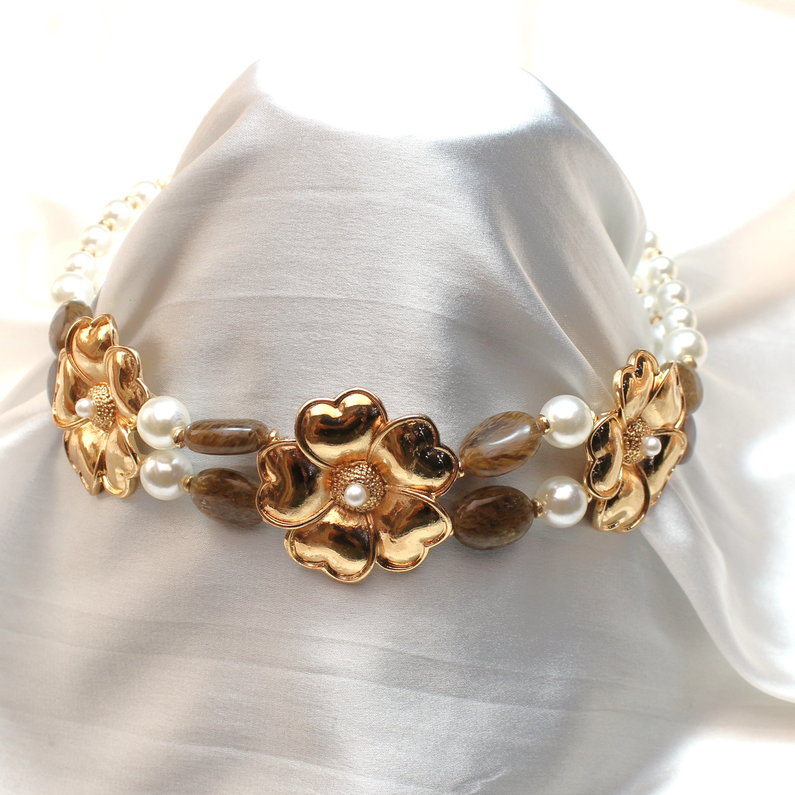 TFC Cute Flower with Pearls Gold Plated Choker Necklace