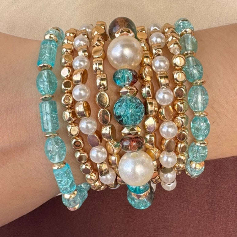 TFC Aqua Bead Gold Plated Bracelet (set of 9)