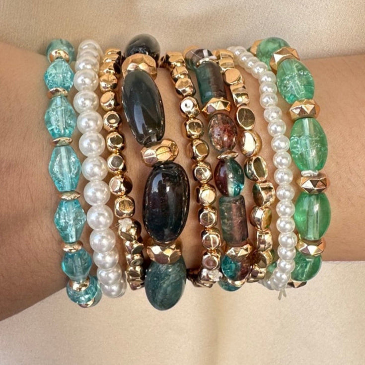TFC Coloured Bead Gold Plated Bracelet (set of 9)