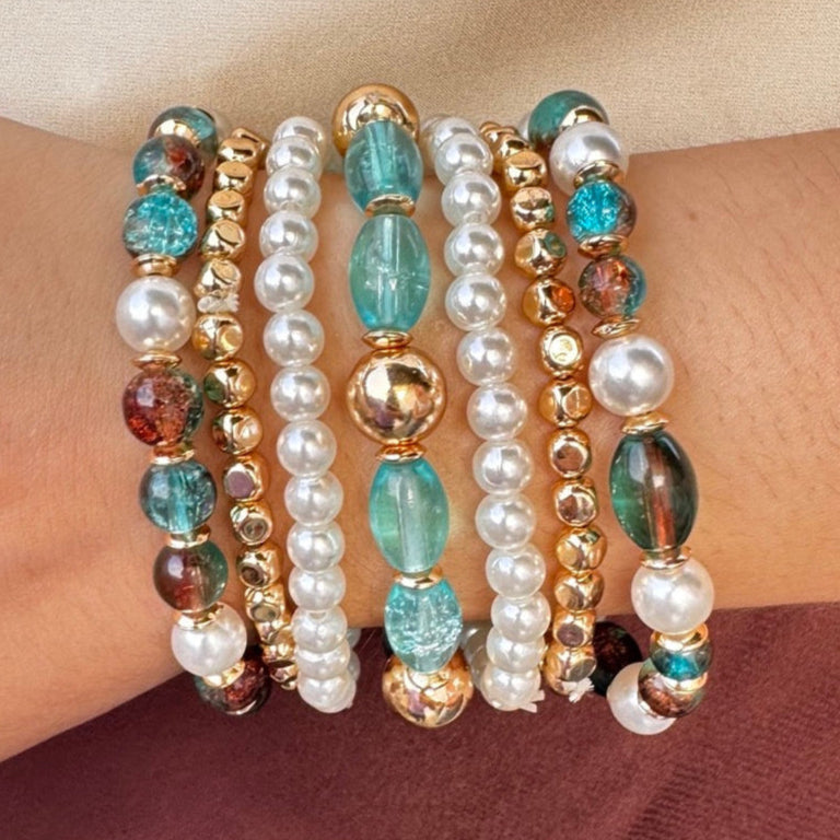 TFC Minty Blue Bead Gold Plated Bracelet (set of 7)