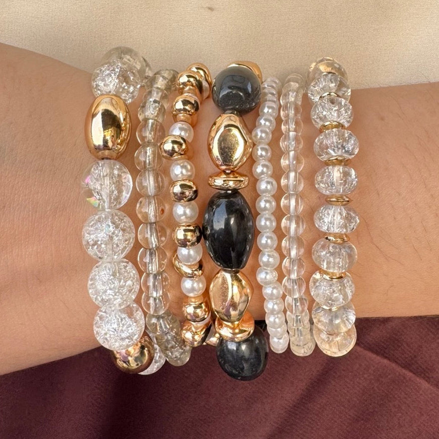 TFC Glass Bead Gold Plated Bracelet (set of 7)