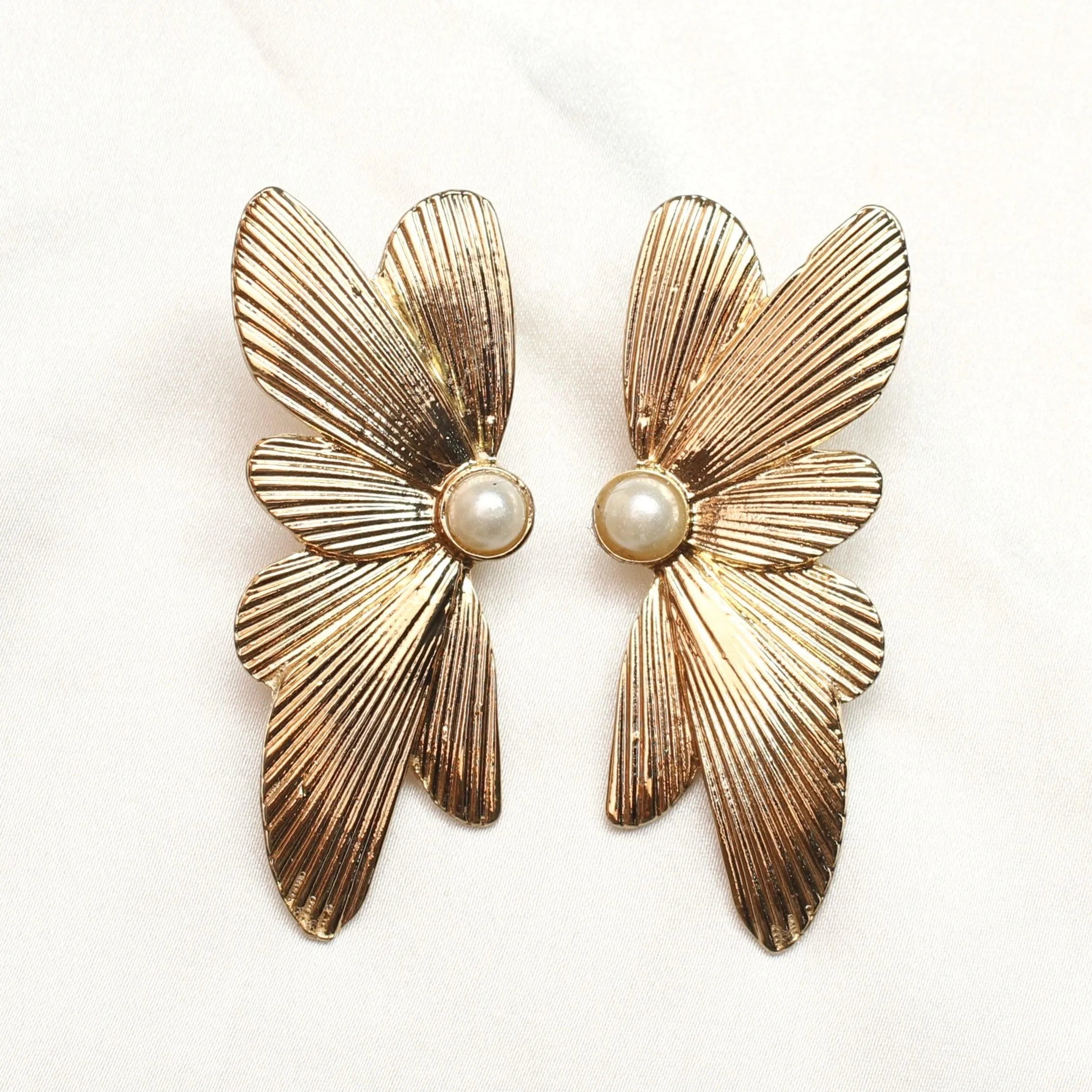 TFC Luxe Leaves with Pearl Gold Plated Stud Earrings